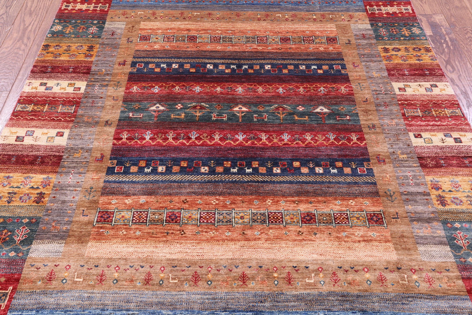 Tribal Persian Gabbeh Hand Knotted Wool Rug - 5' 9" X 7' 11" - Golden Nile