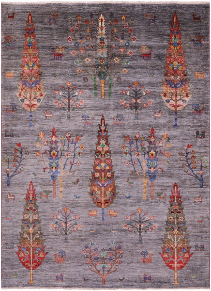 Grey Tribal Persian Gabbeh Handmade Wool Rug - 5' 10" X 8' 0" - Golden Nile