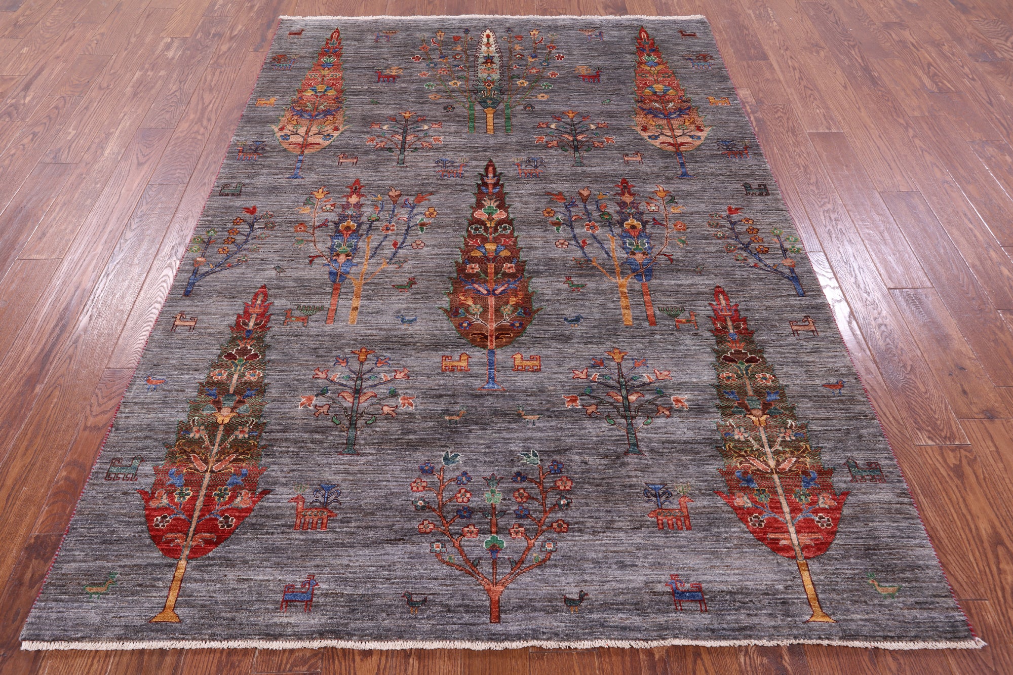Grey Tribal Persian Gabbeh Handmade Wool Rug - 5' 10" X 8' 0" - Golden Nile