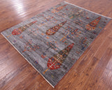 Grey Tribal Persian Gabbeh Handmade Wool Rug - 5' 10" X 8' 0" - Golden Nile