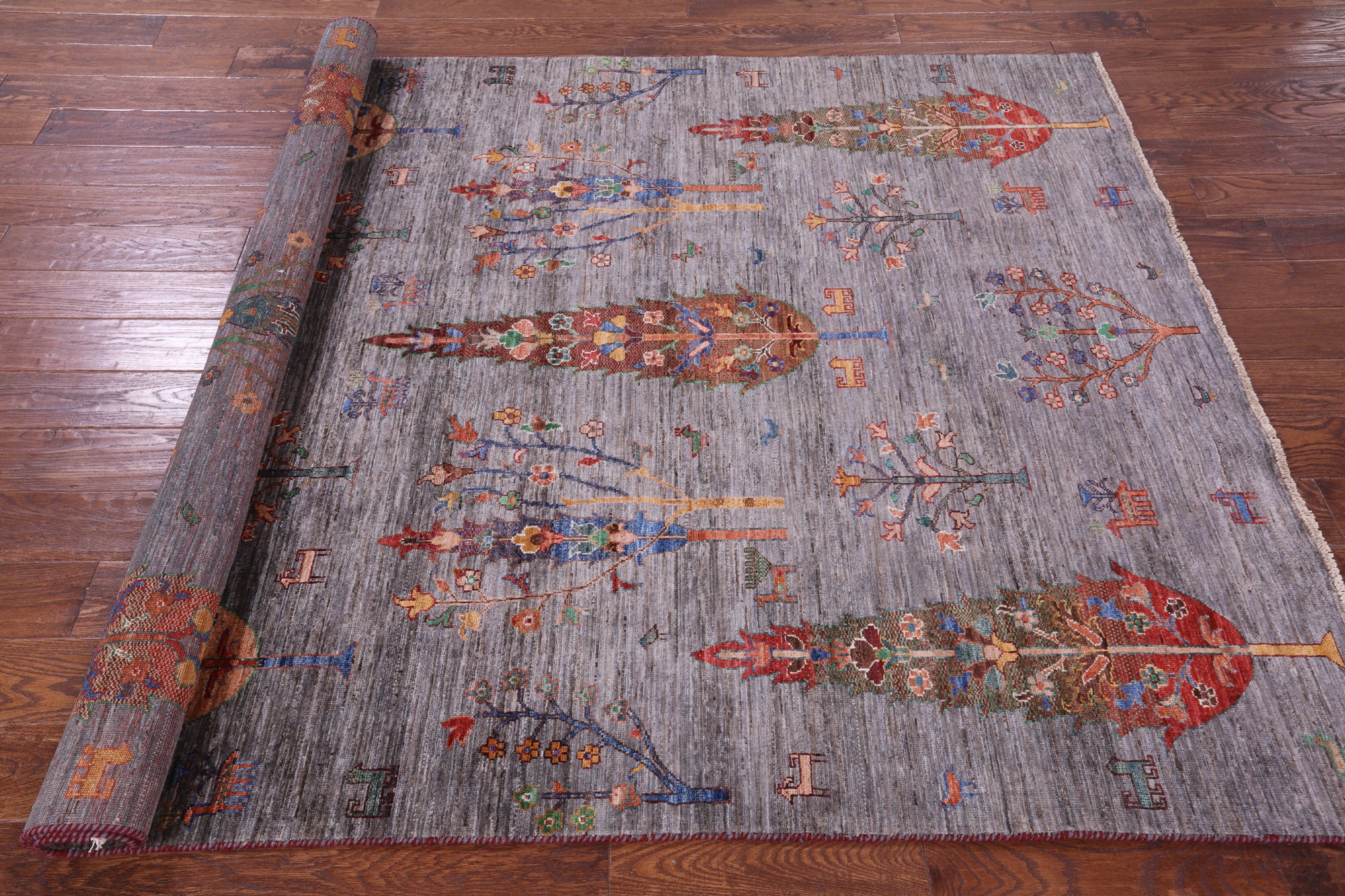 Grey Tribal Persian Gabbeh Handmade Wool Rug - 5' 10" X 8' 0" - Golden Nile