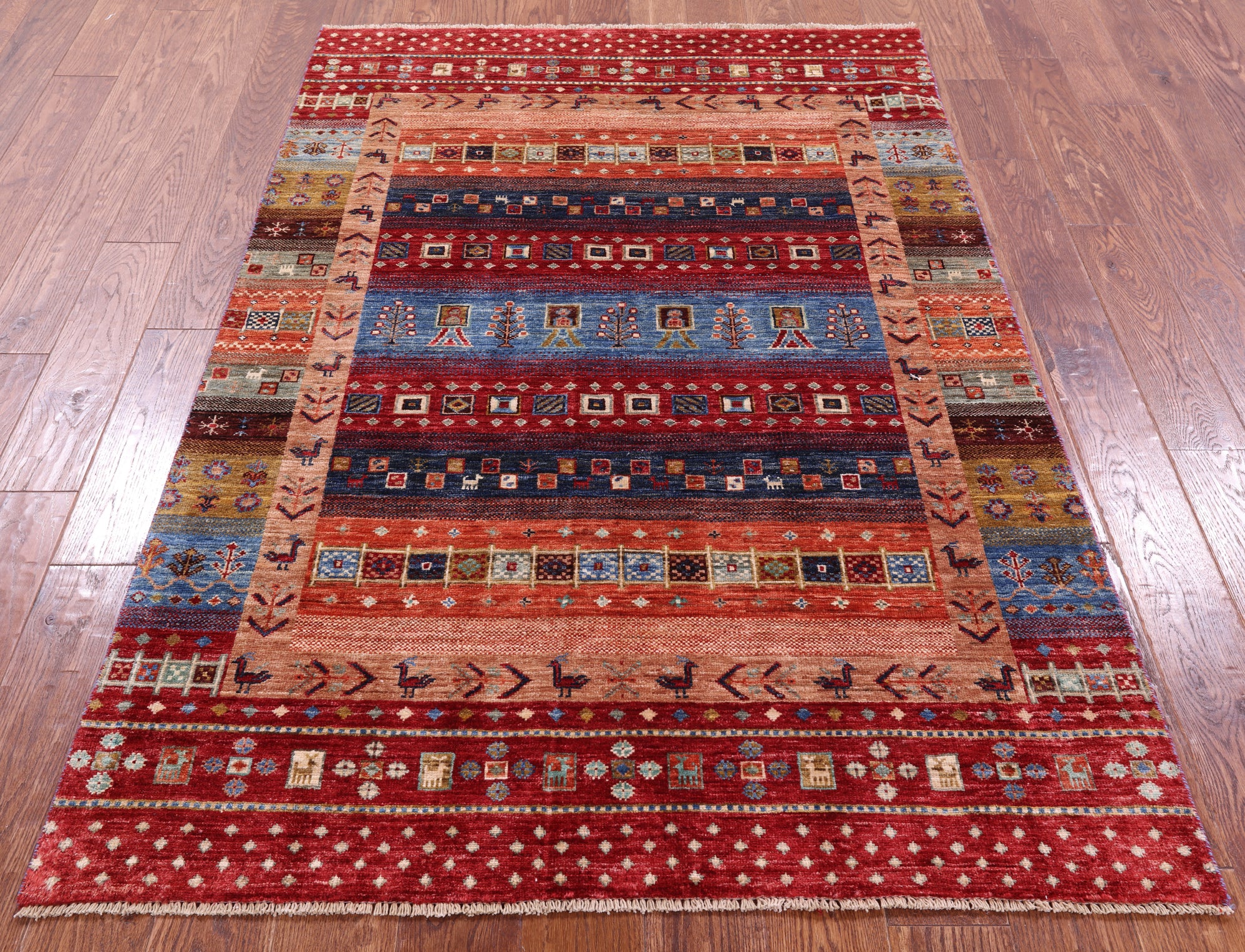 Tribal Persian Gabbeh Hand Knotted Wool Rug - 4' 2" X 6' 2" - Golden Nile
