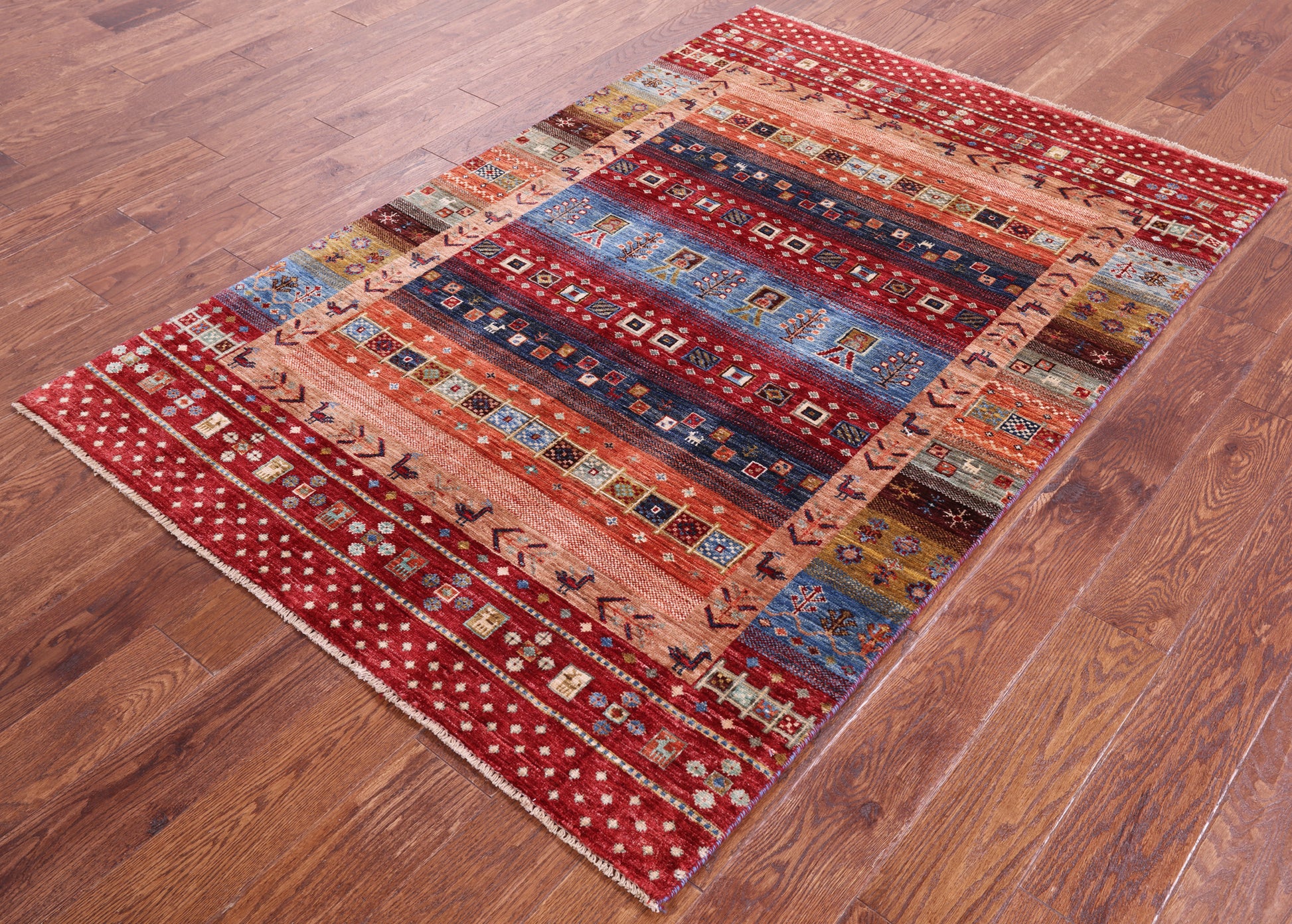 Tribal Persian Gabbeh Hand Knotted Wool Rug - 4' 2" X 6' 2" - Golden Nile