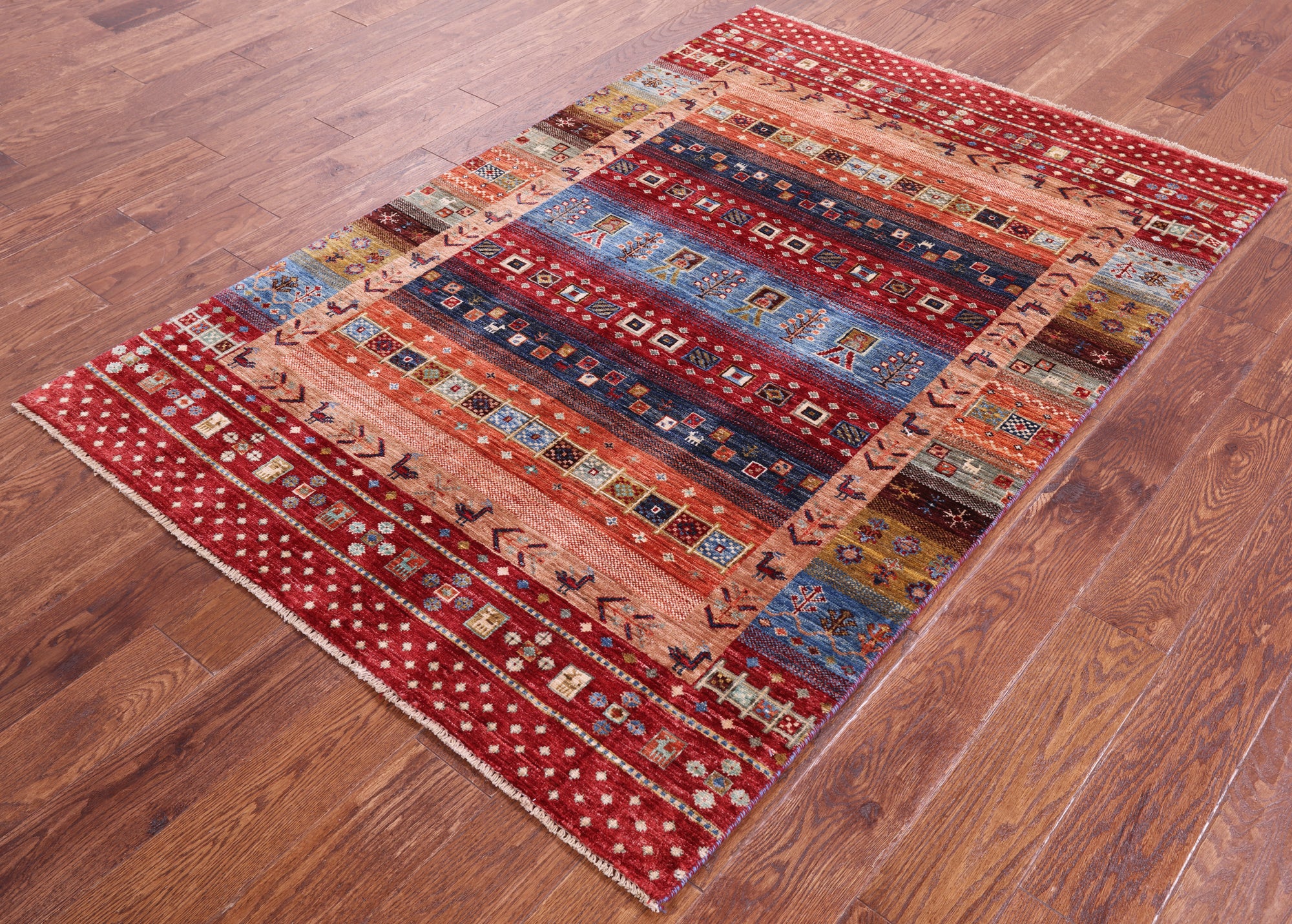 Tribal Persian Gabbeh Hand Knotted Wool Rug - 4' 2" X 6' 2" - Golden Nile