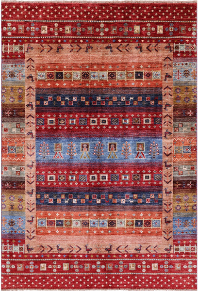 Tribal Persian Gabbeh Hand Knotted Wool Rug - 4' 2" X 6' 2" - Golden Nile