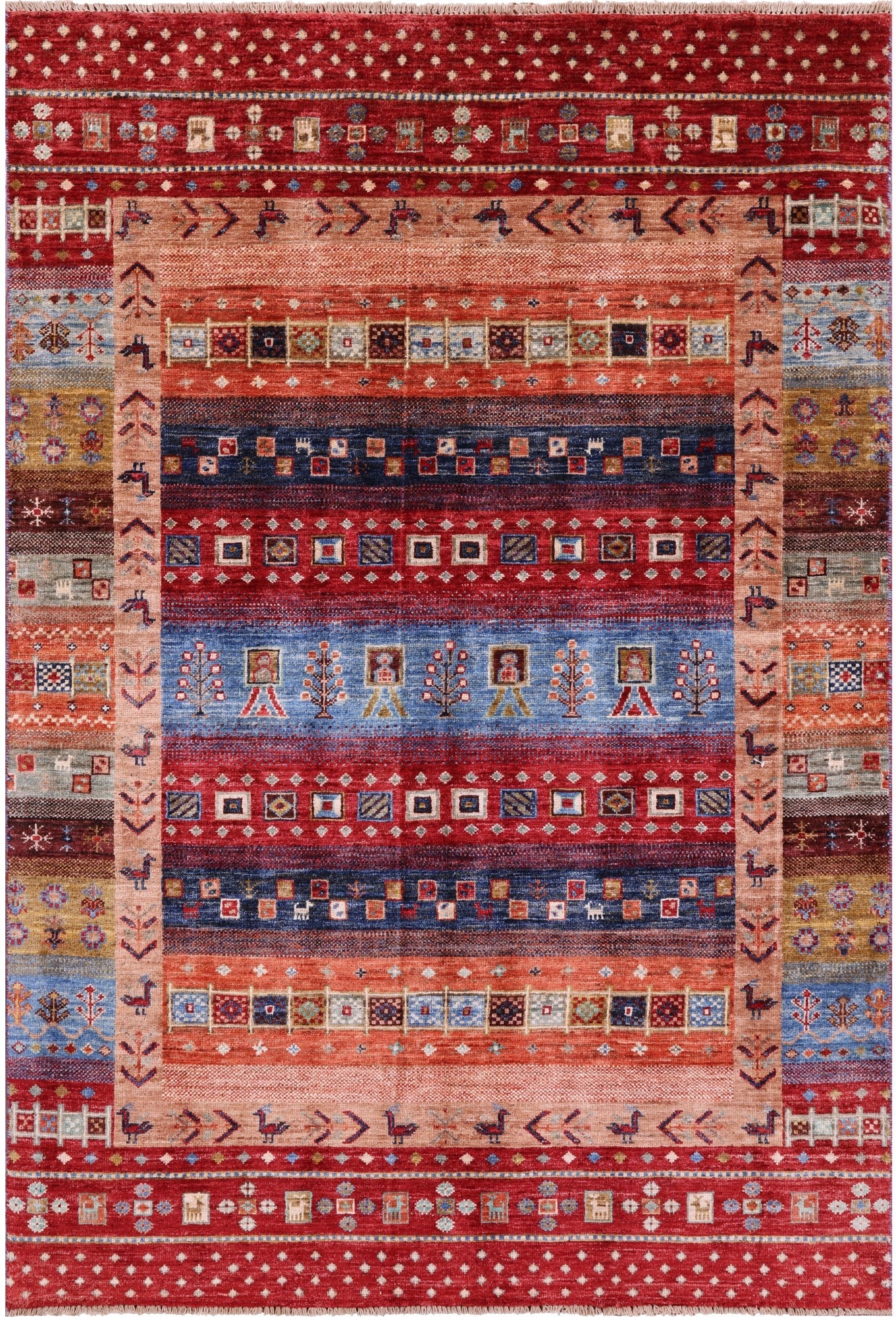 Tribal Persian Gabbeh Hand Knotted Wool Rug - 4' 2" X 6' 2" - Golden Nile