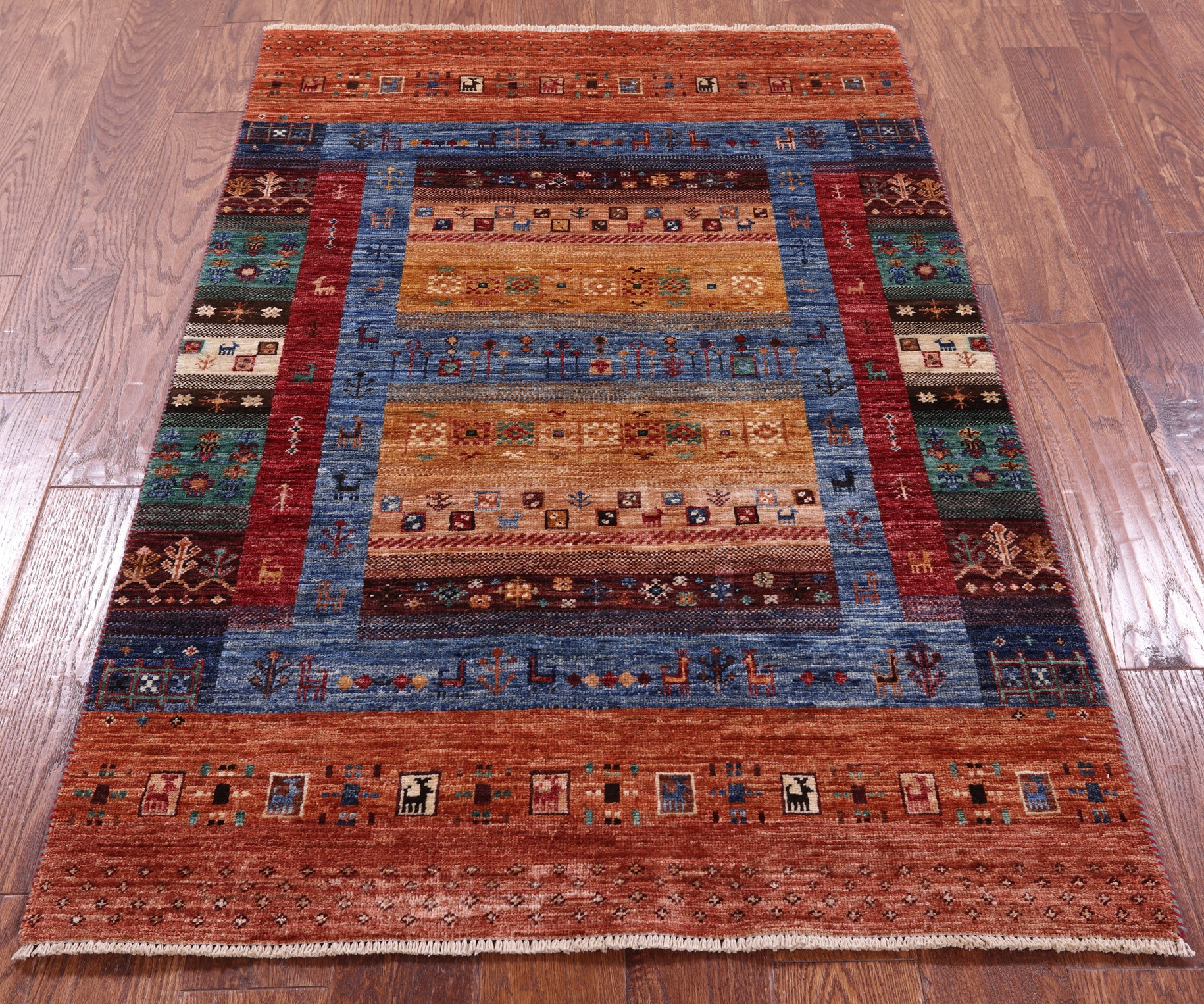 Tribal Persian Gabbeh Hand Knotted Wool Rug - 3' 4" X 5' 0" - Golden Nile