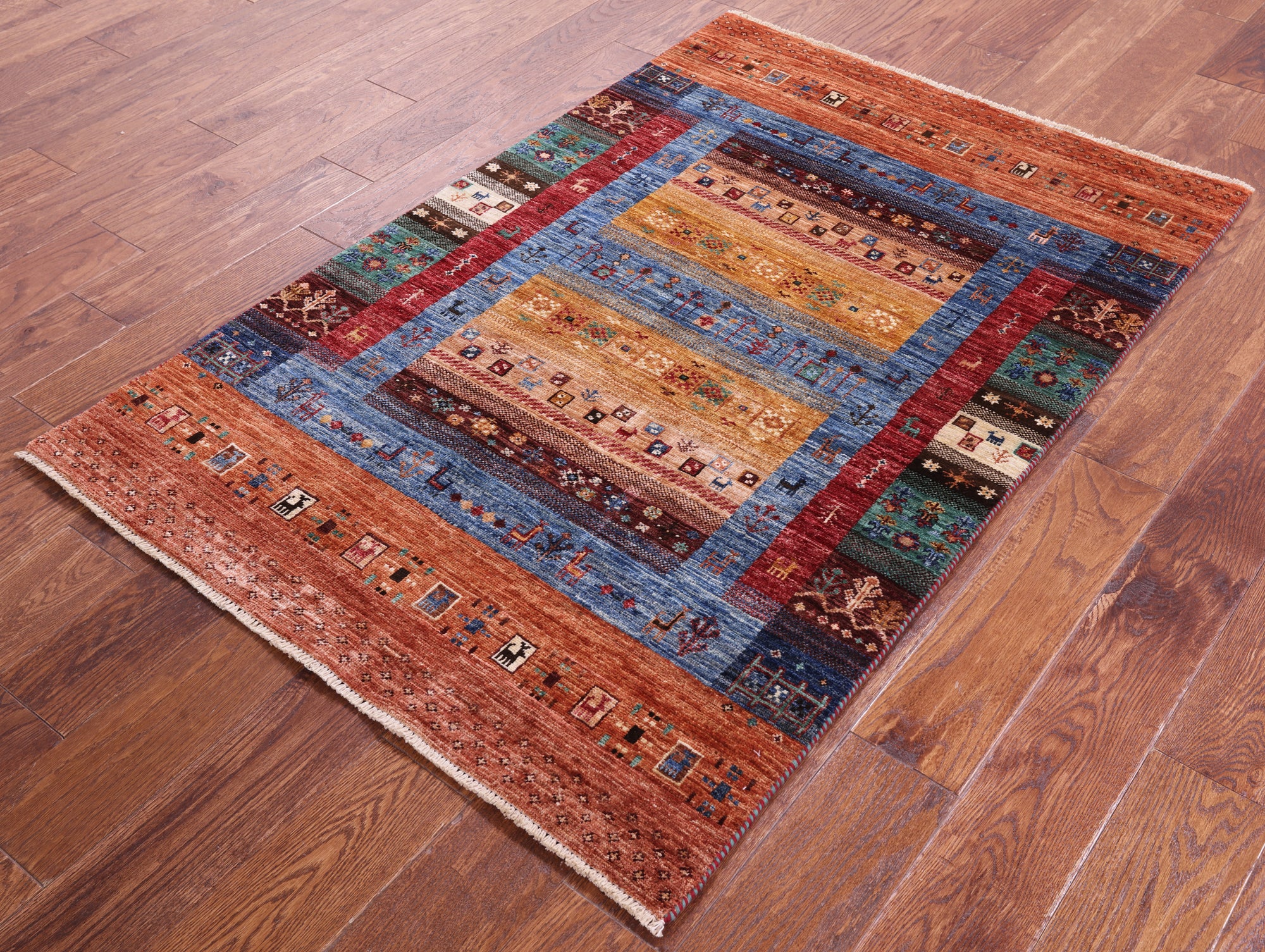 Tribal Persian Gabbeh Hand Knotted Wool Rug - 3' 4" X 5' 0" - Golden Nile