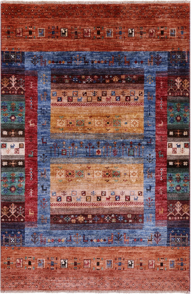 Tribal Persian Gabbeh Hand Knotted Wool Rug - 3' 4" X 5' 0" - Golden Nile