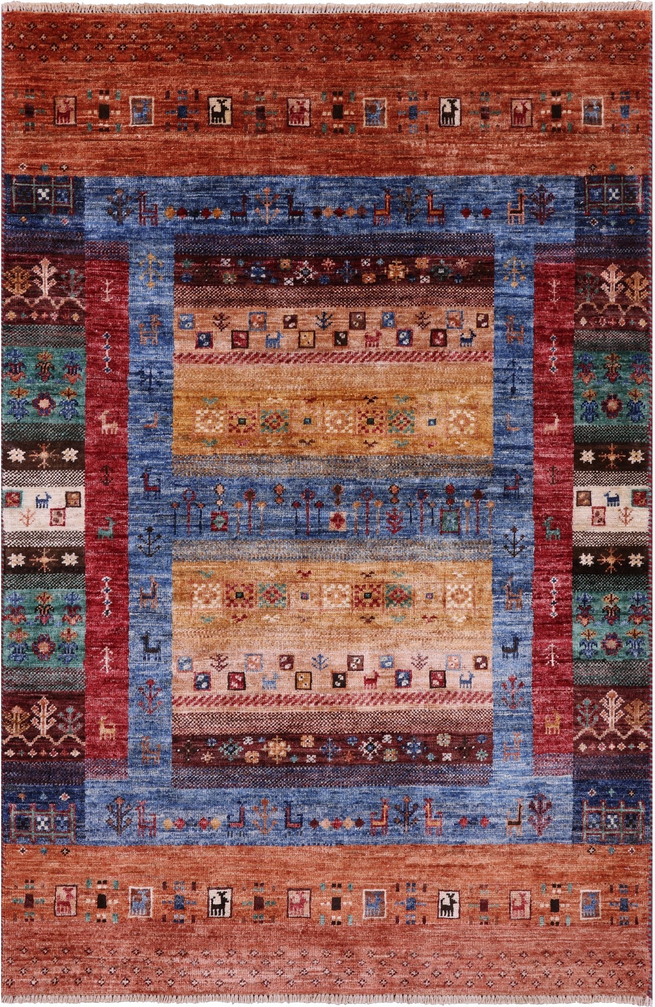 Tribal Persian Gabbeh Hand Knotted Wool Rug - 3' 4" X 5' 0" - Golden Nile
