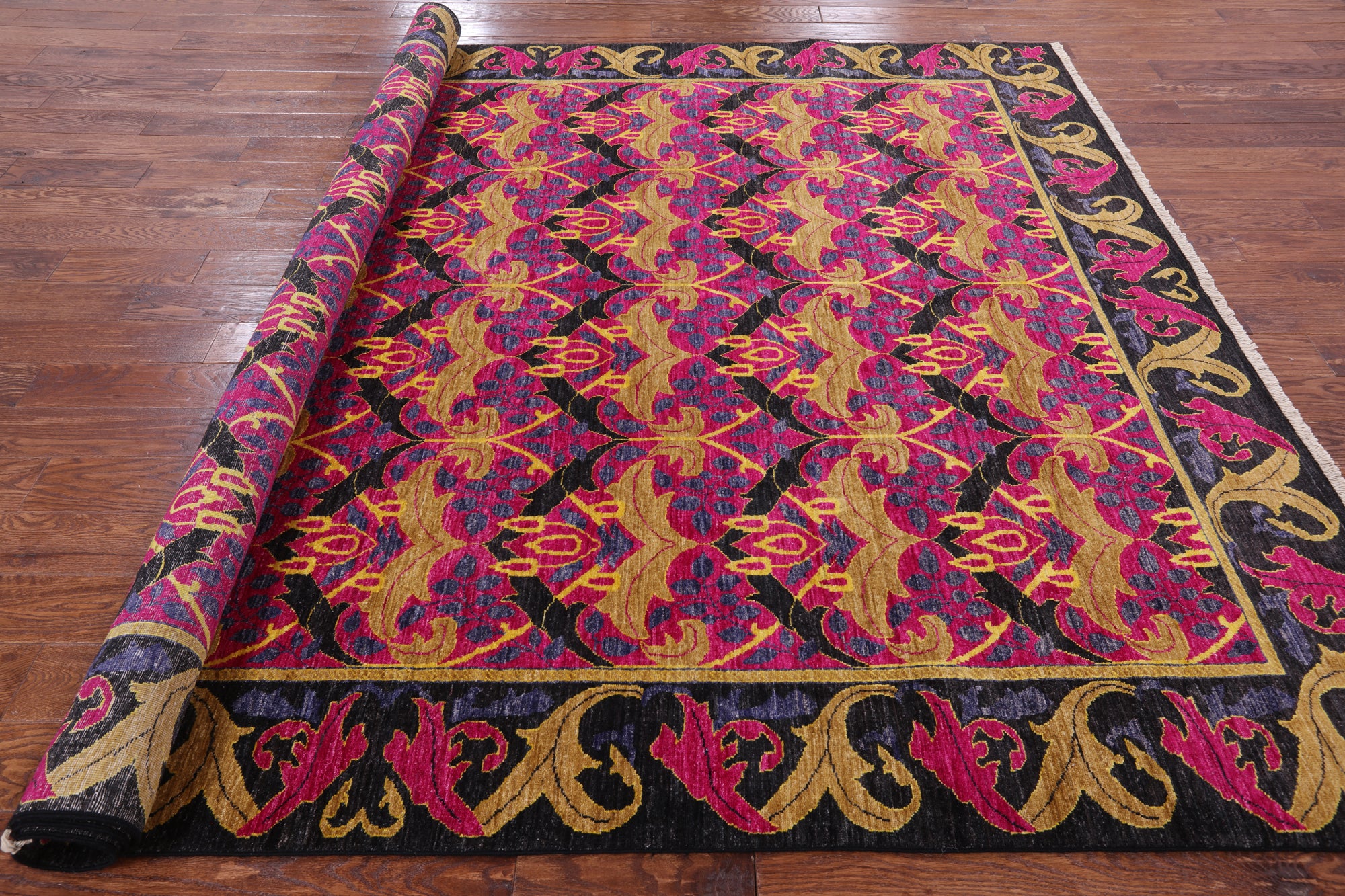 Pink William Morris Hand Knotted Wool Area Rug - 8' 1" X 10' 1" - Golden Nile