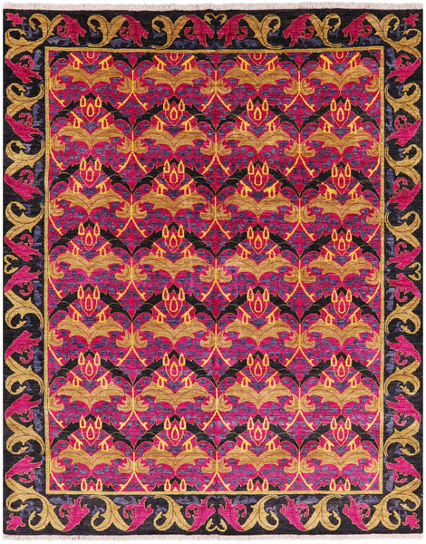 Pink William Morris Hand Knotted Wool Area Rug - 8' 1" X 10' 1" - Golden Nile