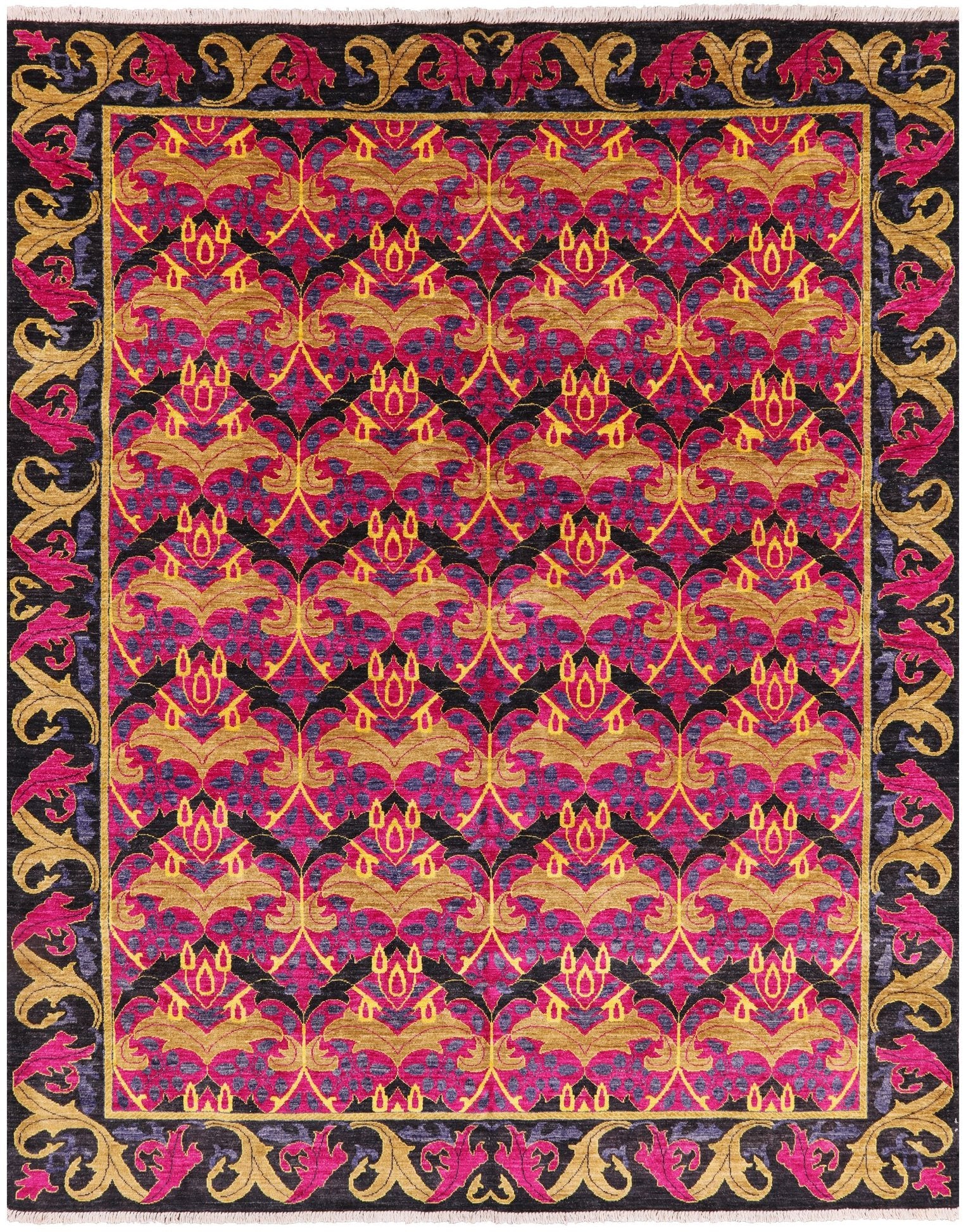 Pink William Morris Hand Knotted Wool Area Rug - 8' 1" X 10' 1" - Golden Nile