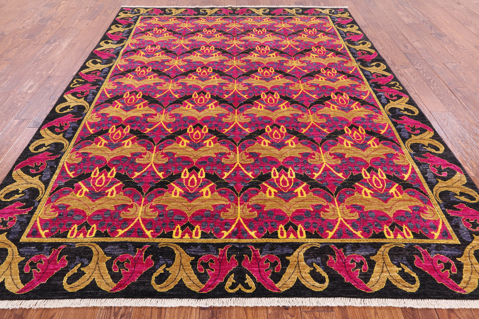 Pink William Morris Hand Knotted Wool Area Rug - 8' 1" X 10' 1" - Golden Nile