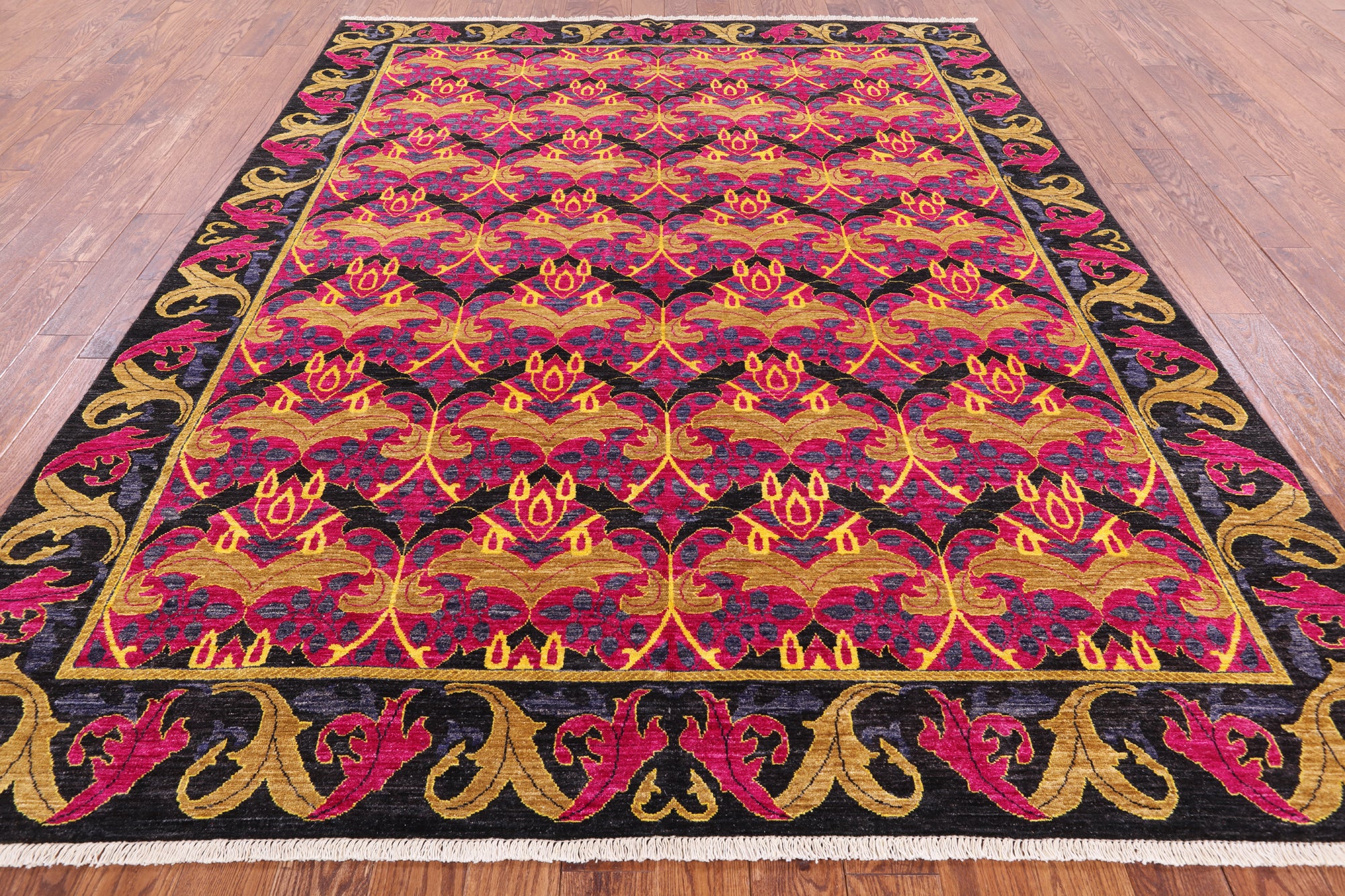 Pink William Morris Hand Knotted Wool Area Rug - 8' 1" X 10' 1" - Golden Nile