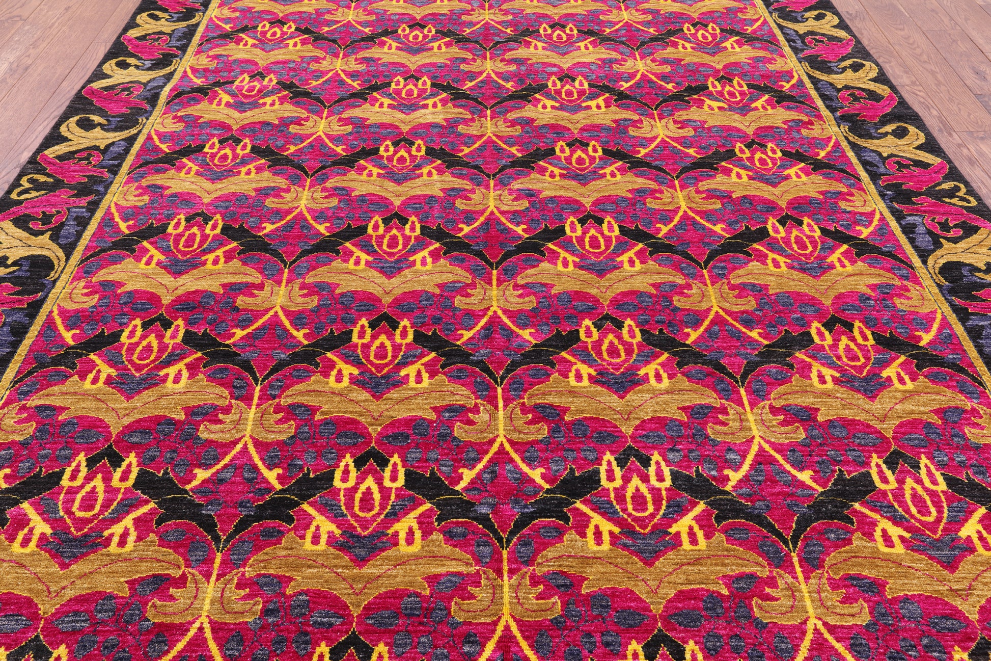 Pink William Morris Hand Knotted Wool Area Rug - 8' 1" X 10' 1" - Golden Nile