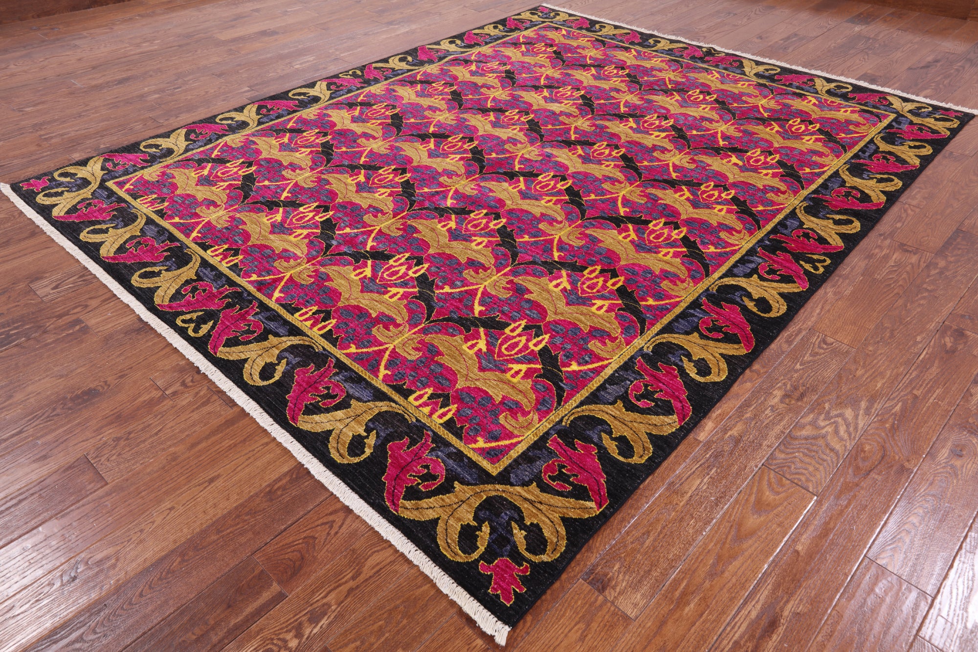 Pink William Morris Hand Knotted Wool Area Rug - 8' 1" X 10' 1" - Golden Nile