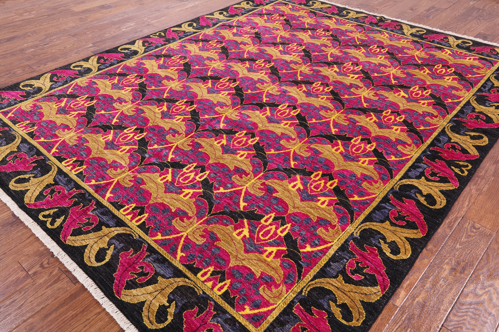 Pink William Morris Hand Knotted Wool Area Rug - 8' 1" X 10' 1" - Golden Nile