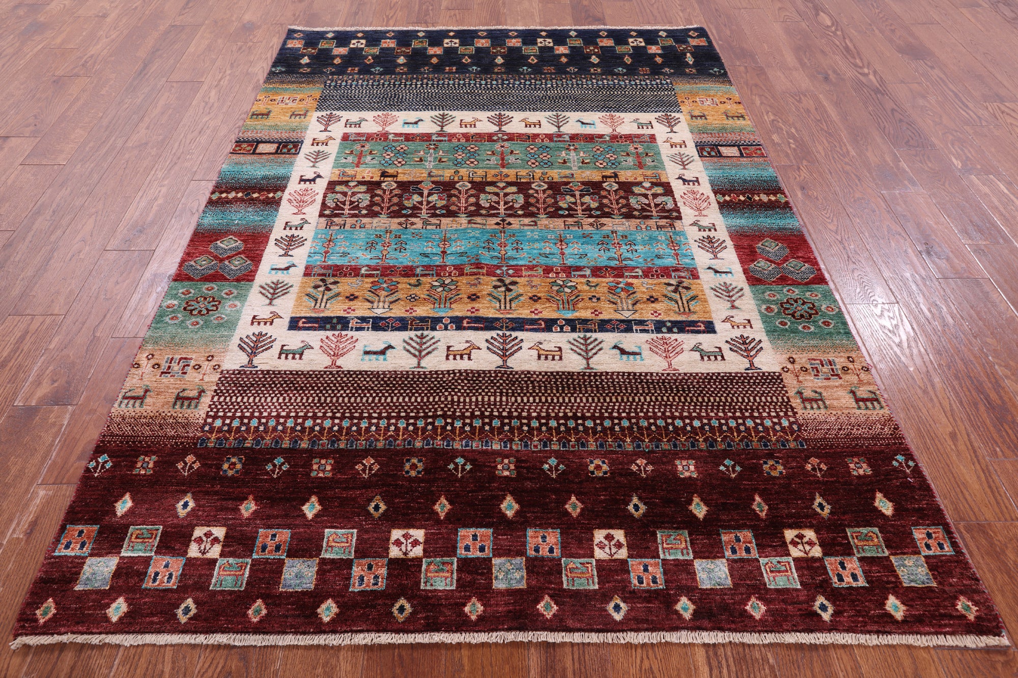 Persian Gabbeh Tribal Hand Knotted Wool Rug - 5' 2" X 6' 10" - Golden Nile