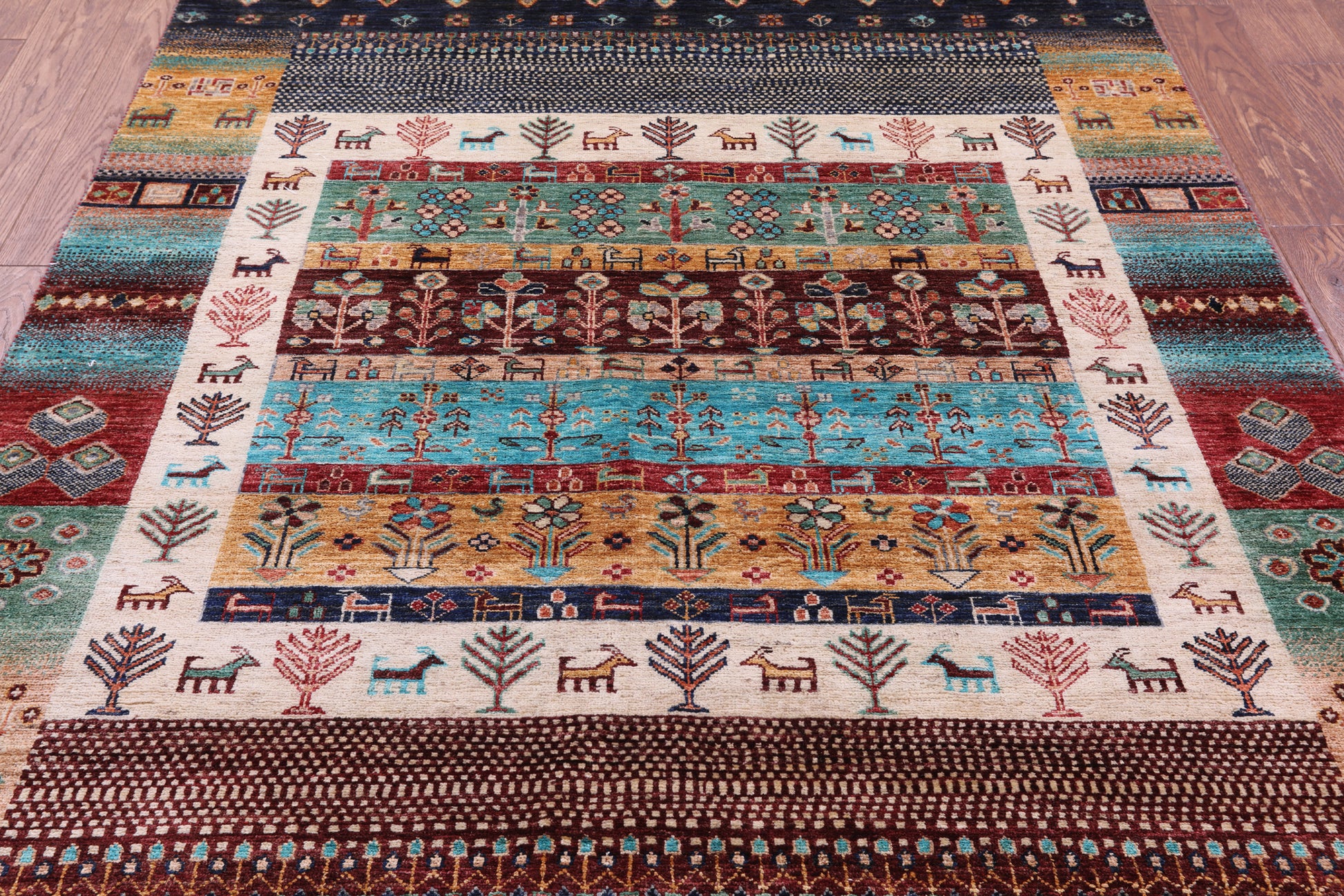 Persian Gabbeh Tribal Hand Knotted Wool Rug - 5' 2" X 6' 10" - Golden Nile