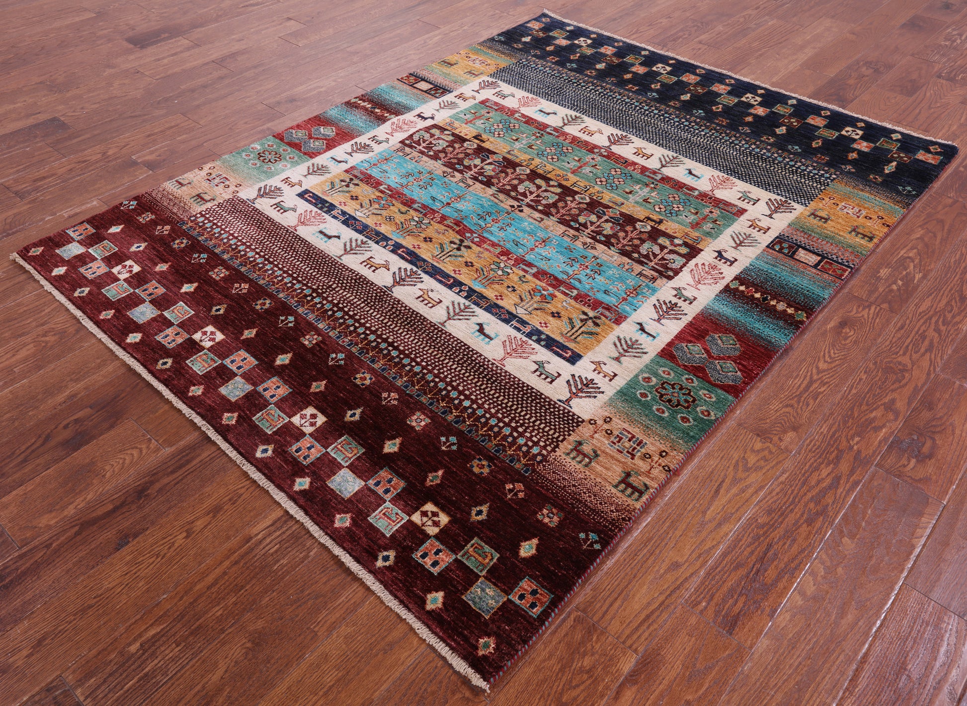 Persian Gabbeh Tribal Hand Knotted Wool Rug - 5' 2" X 6' 10" - Golden Nile