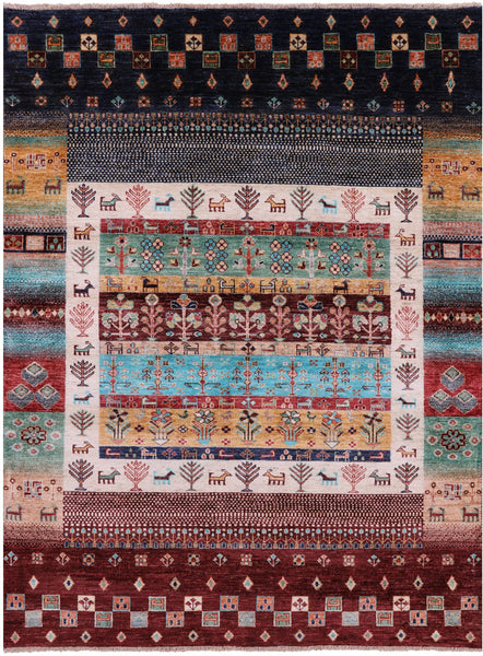 Persian Gabbeh Tribal Hand Knotted Wool Rug - 5' 2" X 6' 10" - Golden Nile
