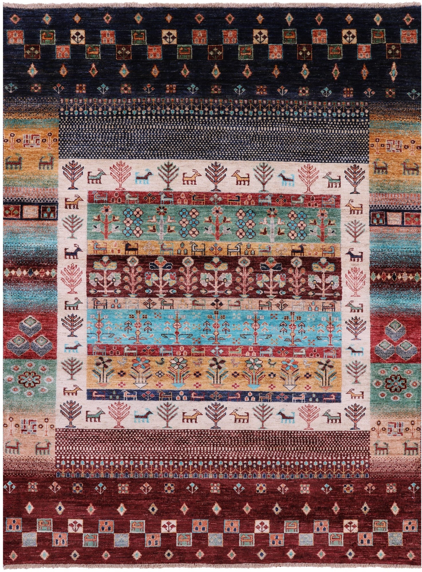 Persian Gabbeh Tribal Hand Knotted Wool Rug - 5' 2" X 6' 10" - Golden Nile