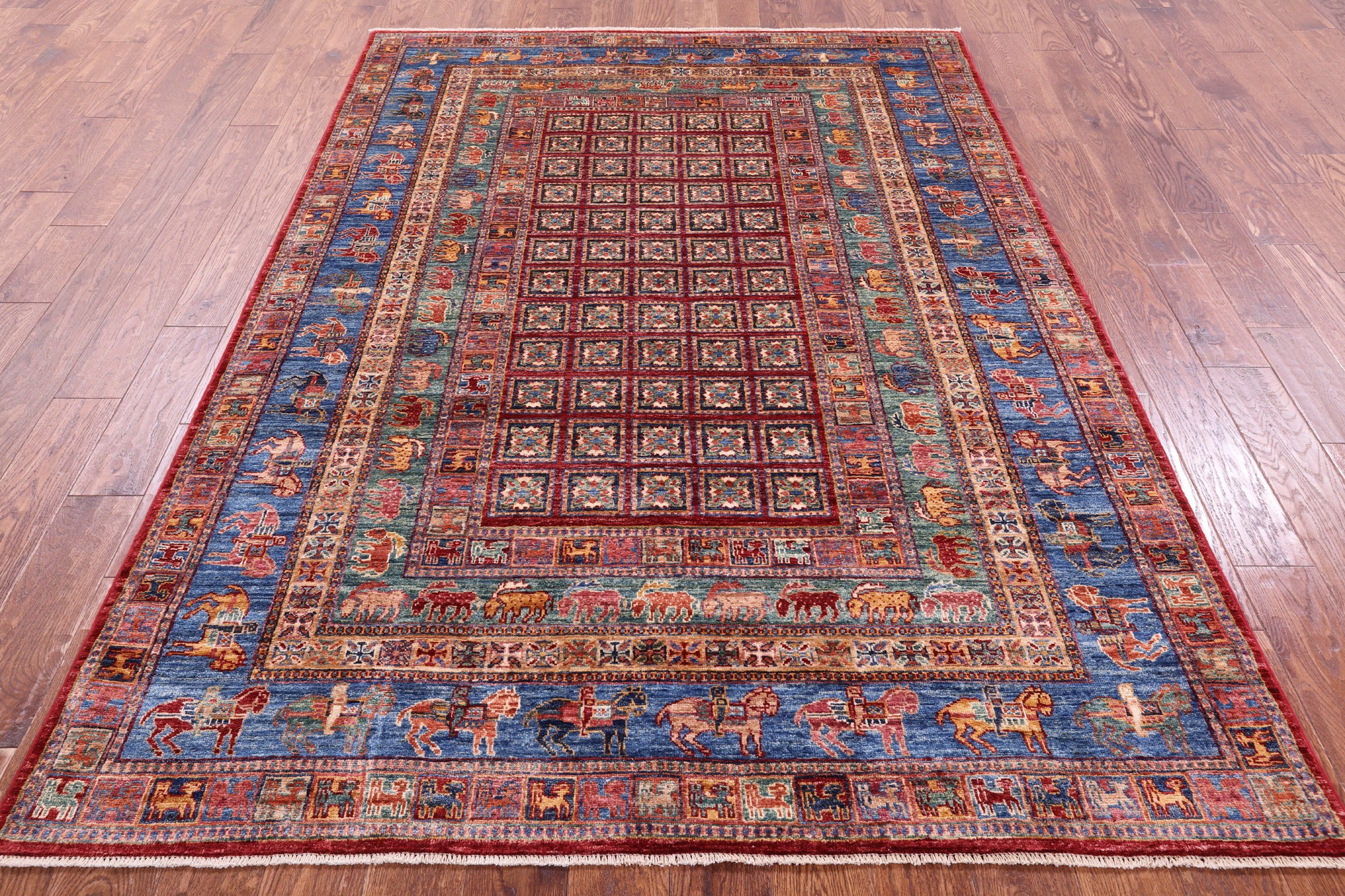 Antiqued Pazyryk Historical Design Hand Knotted Wool Rug - 5' 8" X 8' 1" - Golden Nile