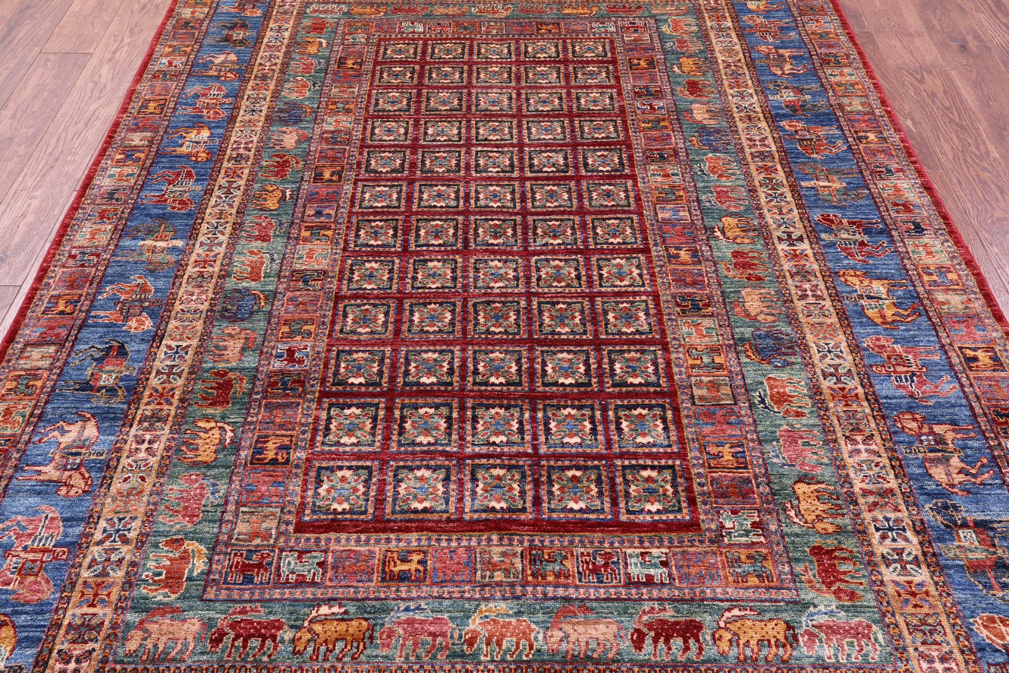 Antiqued Pazyryk Historical Design Hand Knotted Wool Rug - 5' 8" X 8' 1" - Golden Nile