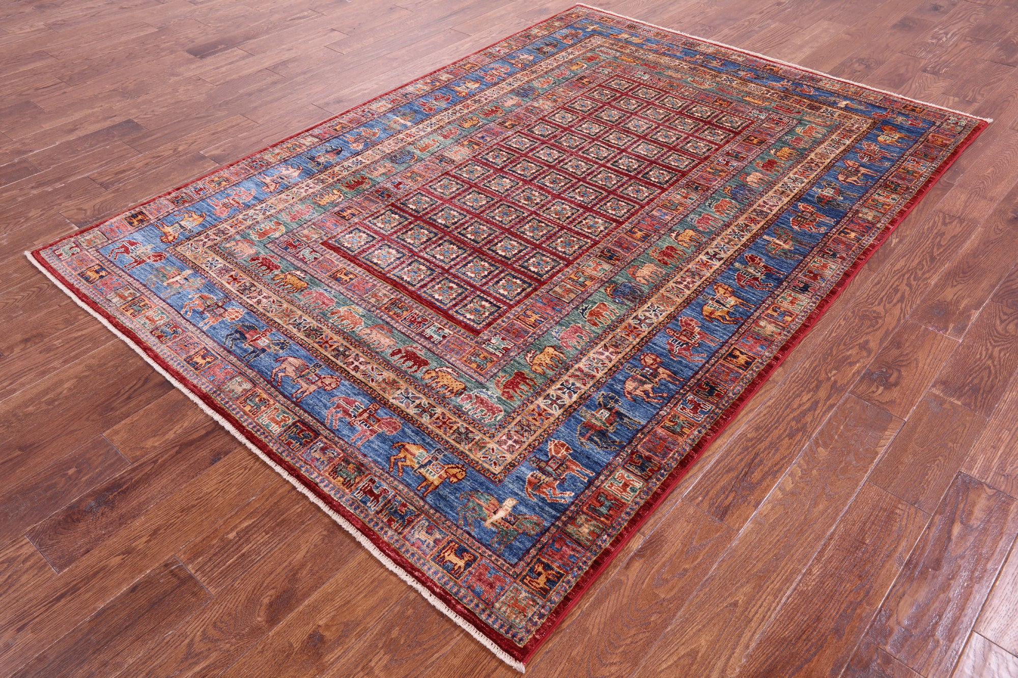 Antiqued Pazyryk Historical Design Hand Knotted Wool Rug - 5' 8" X 8' 1" - Golden Nile