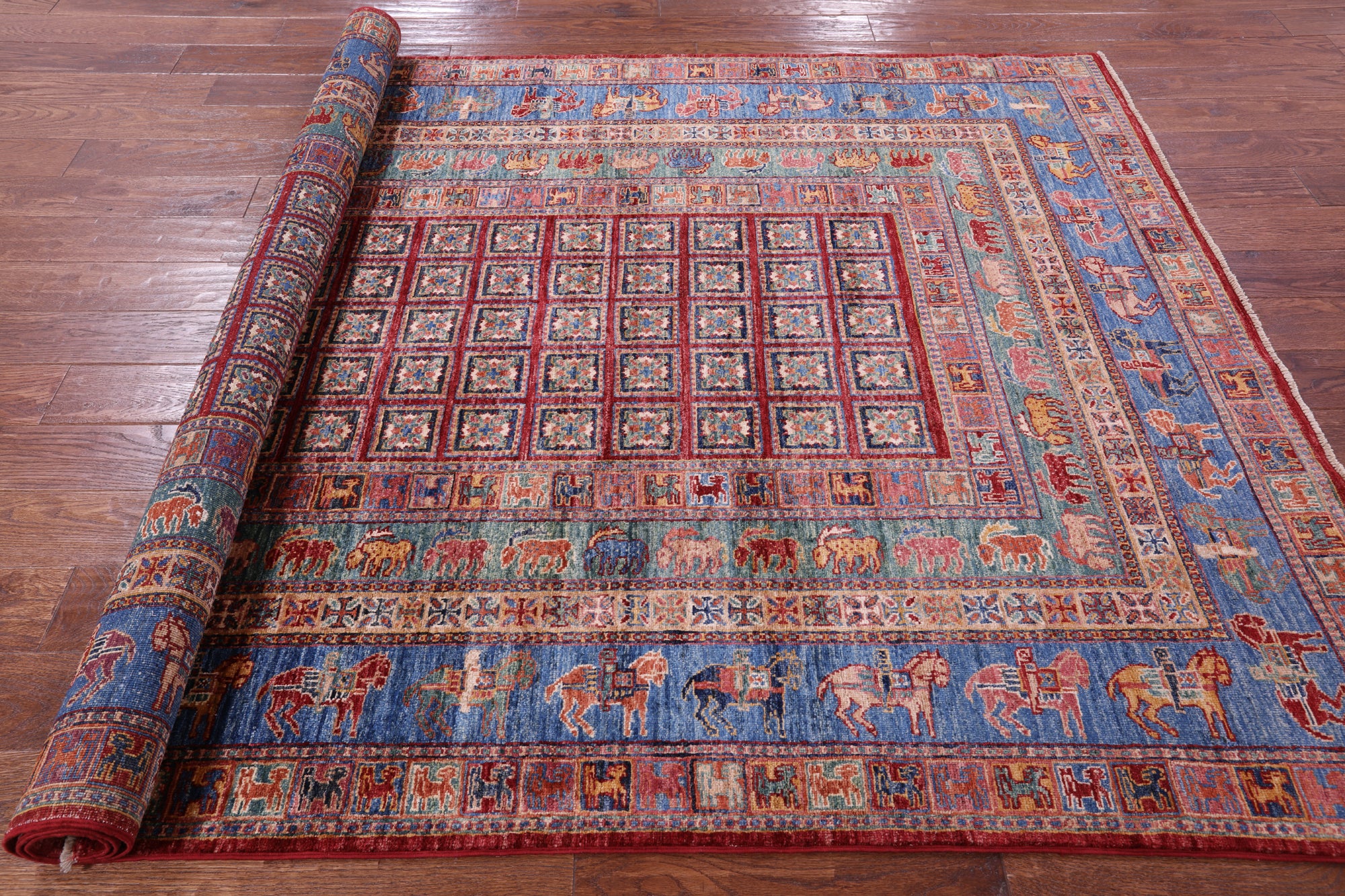 Antiqued Pazyryk Historical Design Hand Knotted Wool Rug - 5' 8" X 8' 1" - Golden Nile