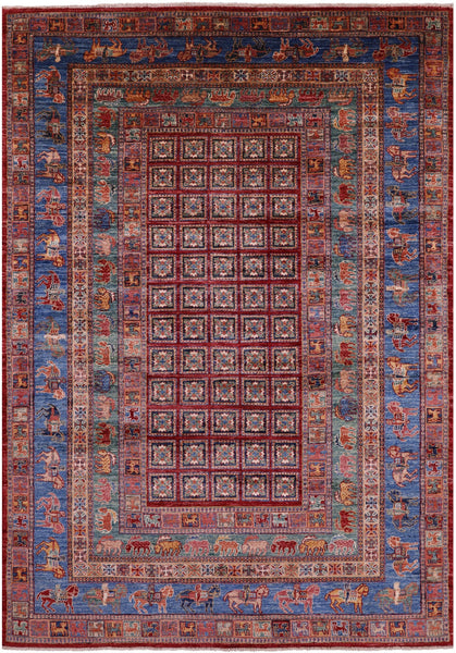 Antiqued Pazyryk Historical Design Hand Knotted Wool Rug - 5' 8" X 8' 1" - Golden Nile