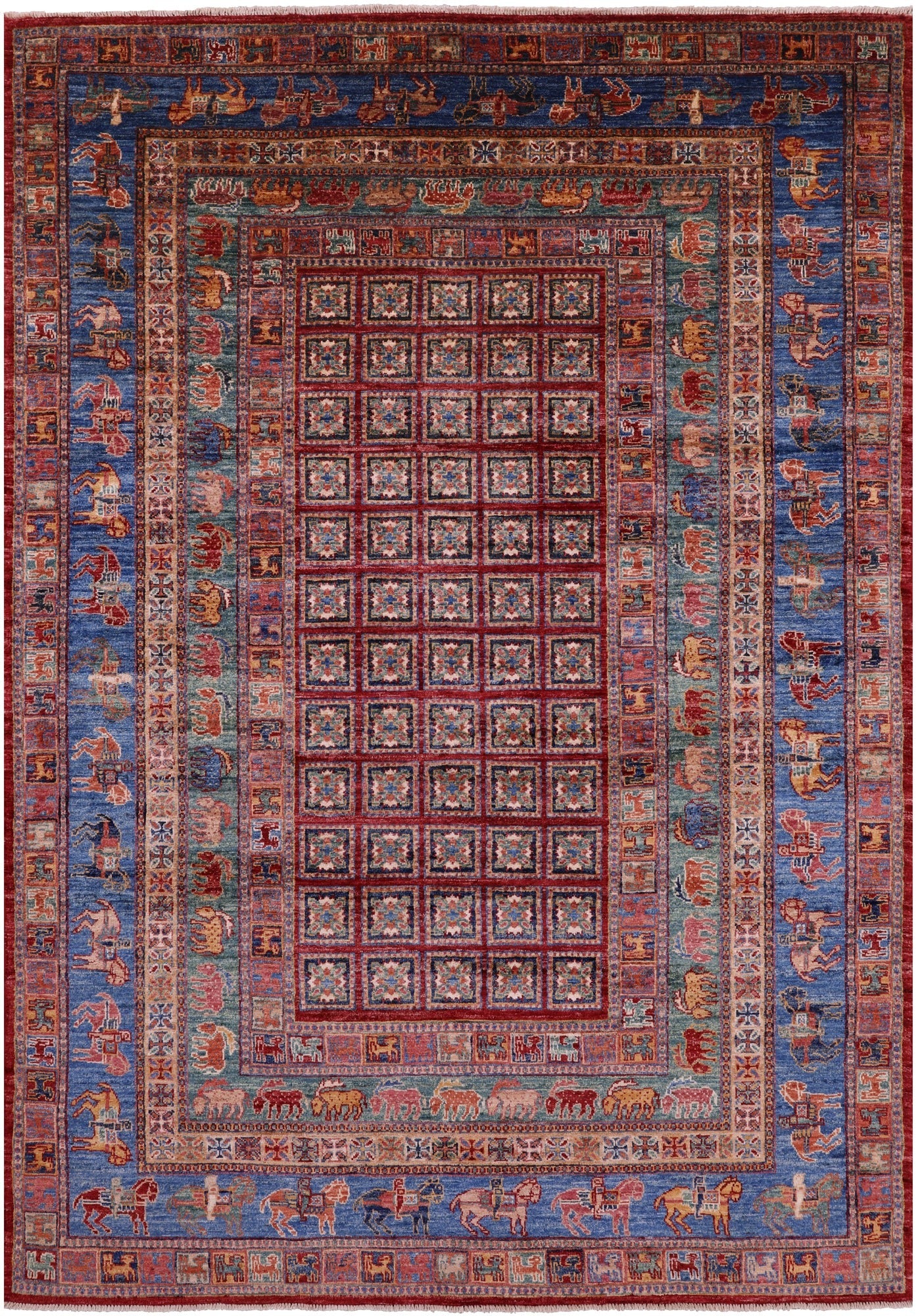 Antiqued Pazyryk Historical Design Hand Knotted Wool Rug - 5' 8" X 8' 1" - Golden Nile