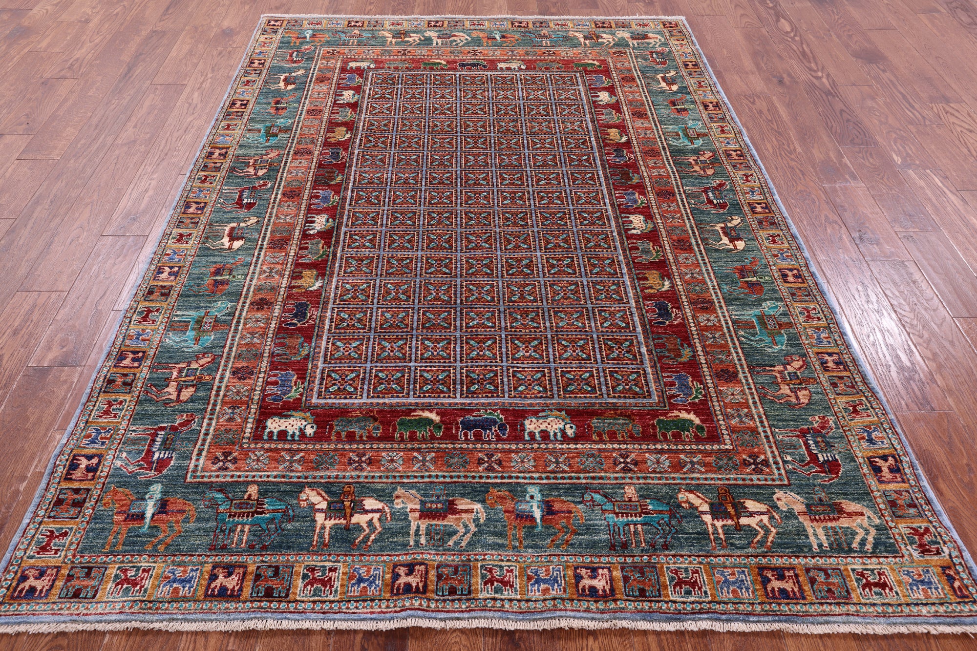 Antiqued Pazyryk Historical Design Hand Knotted Wool Rug - 5' 8" X 7' 10" - Golden Nile