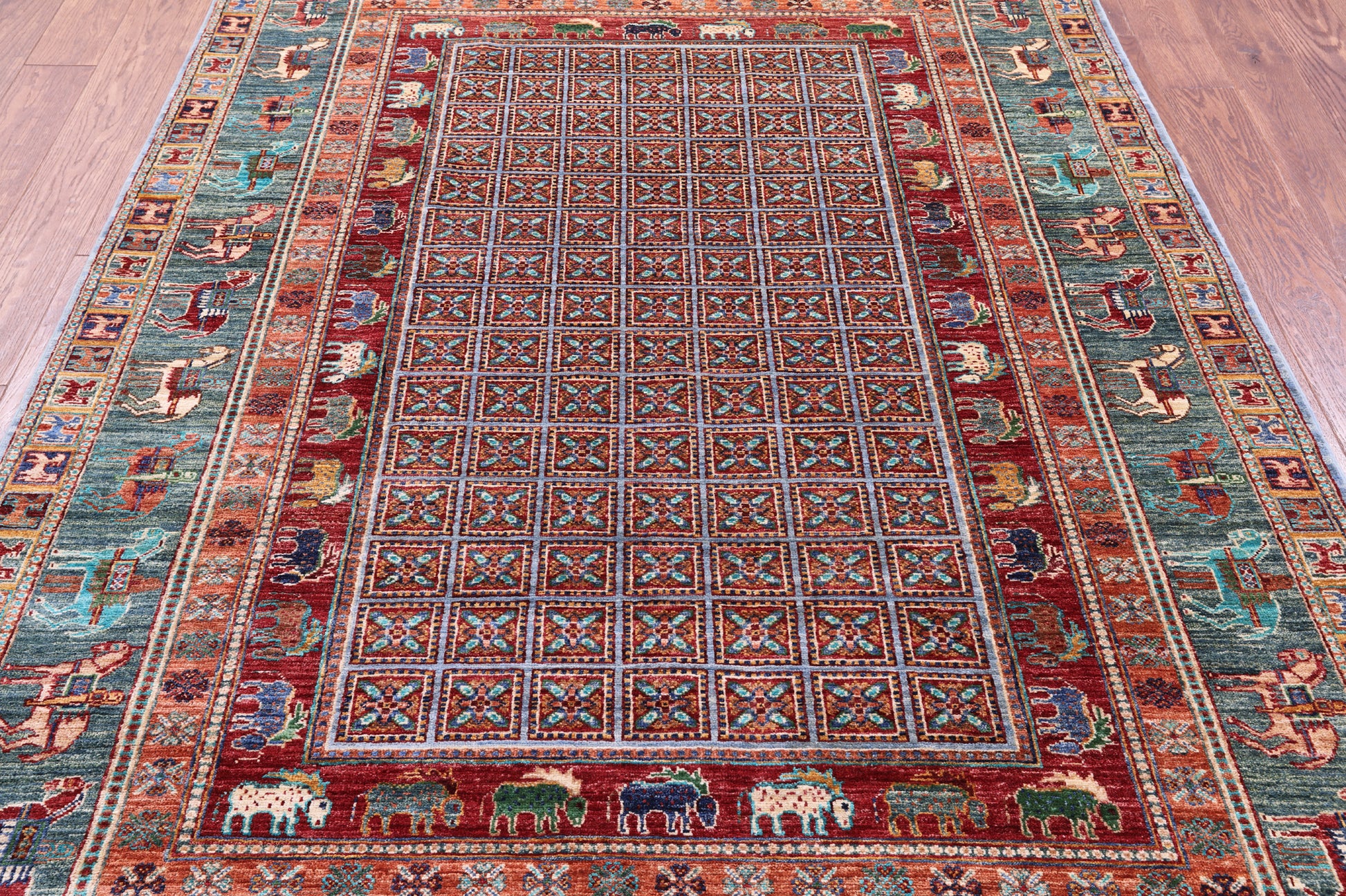 Antiqued Pazyryk Historical Design Hand Knotted Wool Rug - 5' 8" X 7' 10" - Golden Nile