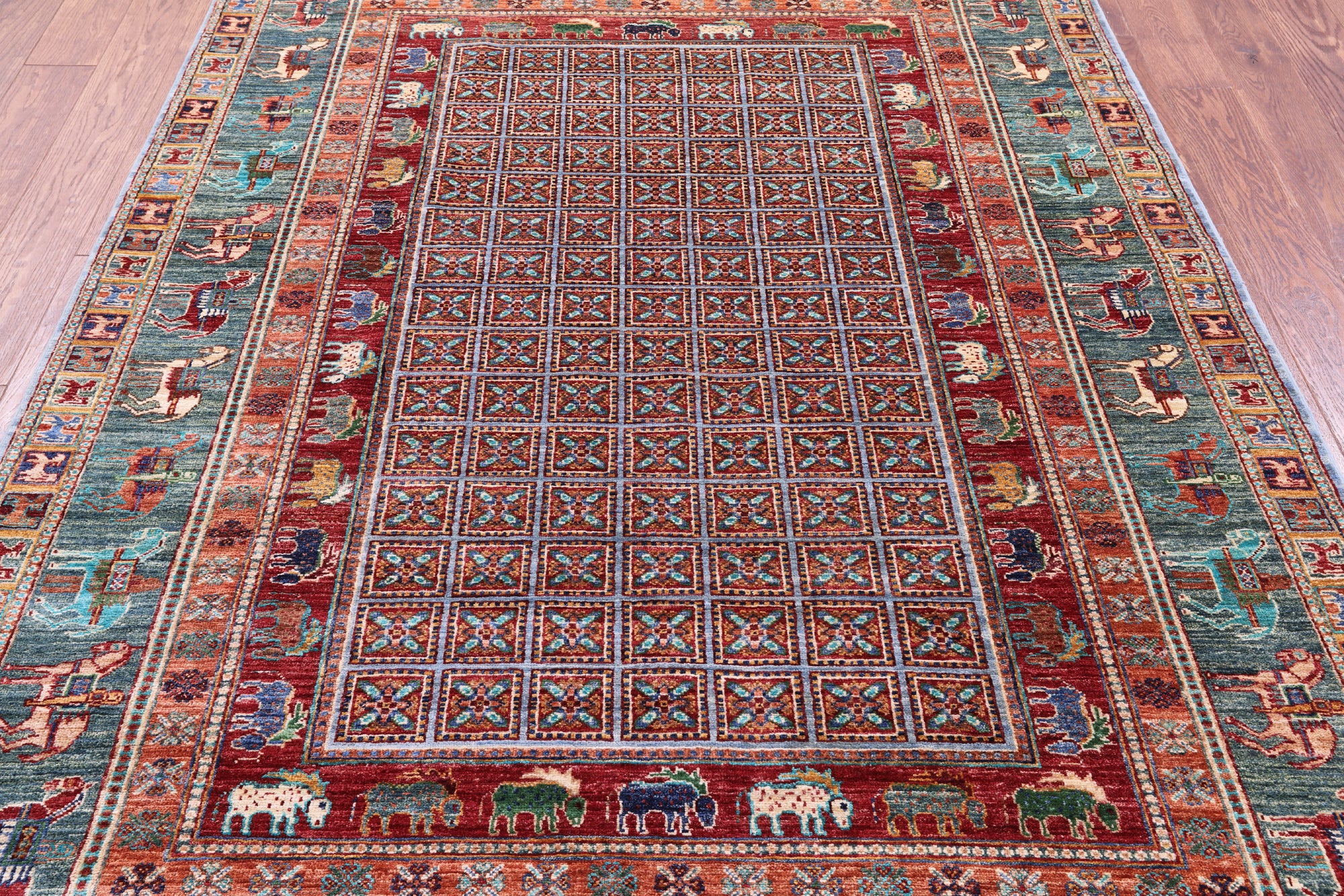 Antiqued Pazyryk Historical Design Hand Knotted Wool Rug - 5' 8" X 7' 10" - Golden Nile