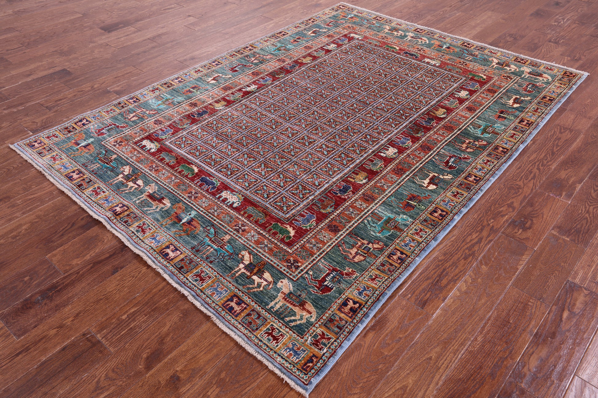 Antiqued Pazyryk Historical Design Hand Knotted Wool Rug - 5' 8" X 7' 10" - Golden Nile