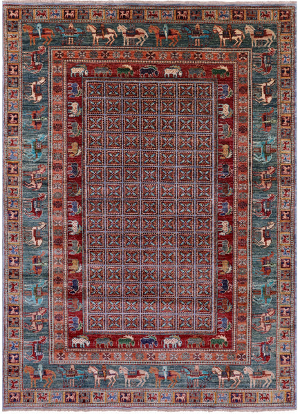 Antiqued Pazyryk Historical Design Hand Knotted Wool Rug - 5' 8" X 7' 10" - Golden Nile