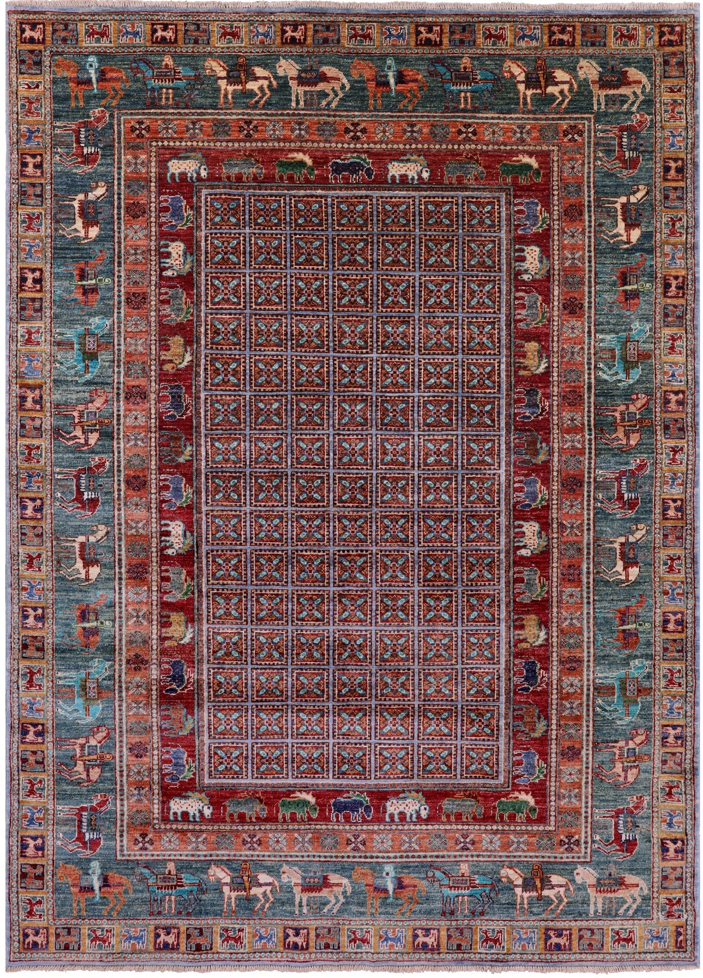 Antiqued Pazyryk Historical Design Hand Knotted Wool Rug - 5' 8" X 7' 10" - Golden Nile