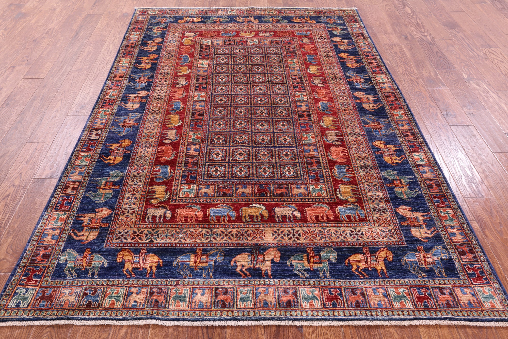 Antiqued Pazyryk Historical Design Hand Knotted Wool Rug - 5' 9" X 8' 1" - Golden Nile