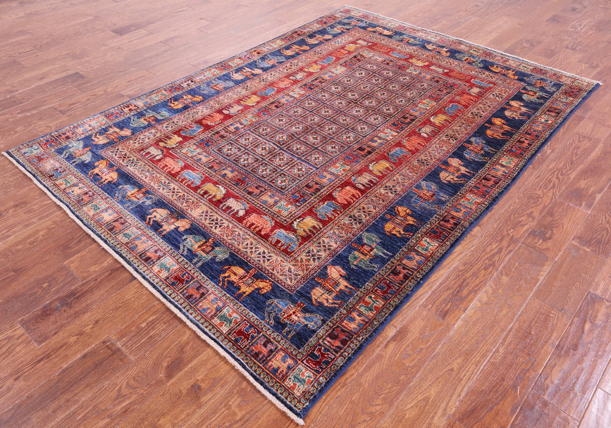 Antiqued Pazyryk Historical Design Hand Knotted Wool Rug - 5' 9" X 8' 1" - Golden Nile