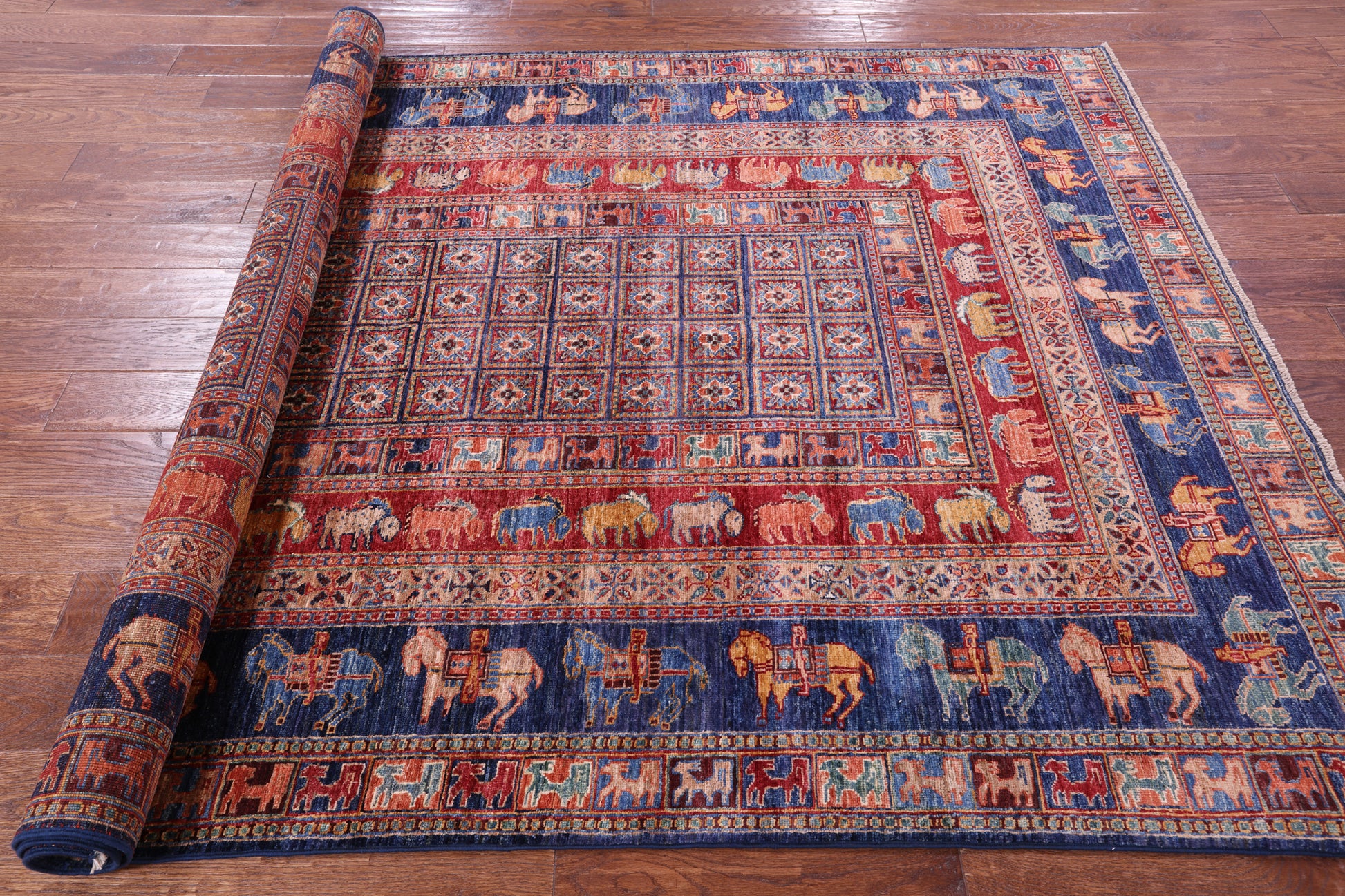 Antiqued Pazyryk Historical Design Hand Knotted Wool Rug - 5' 9" X 8' 1" - Golden Nile