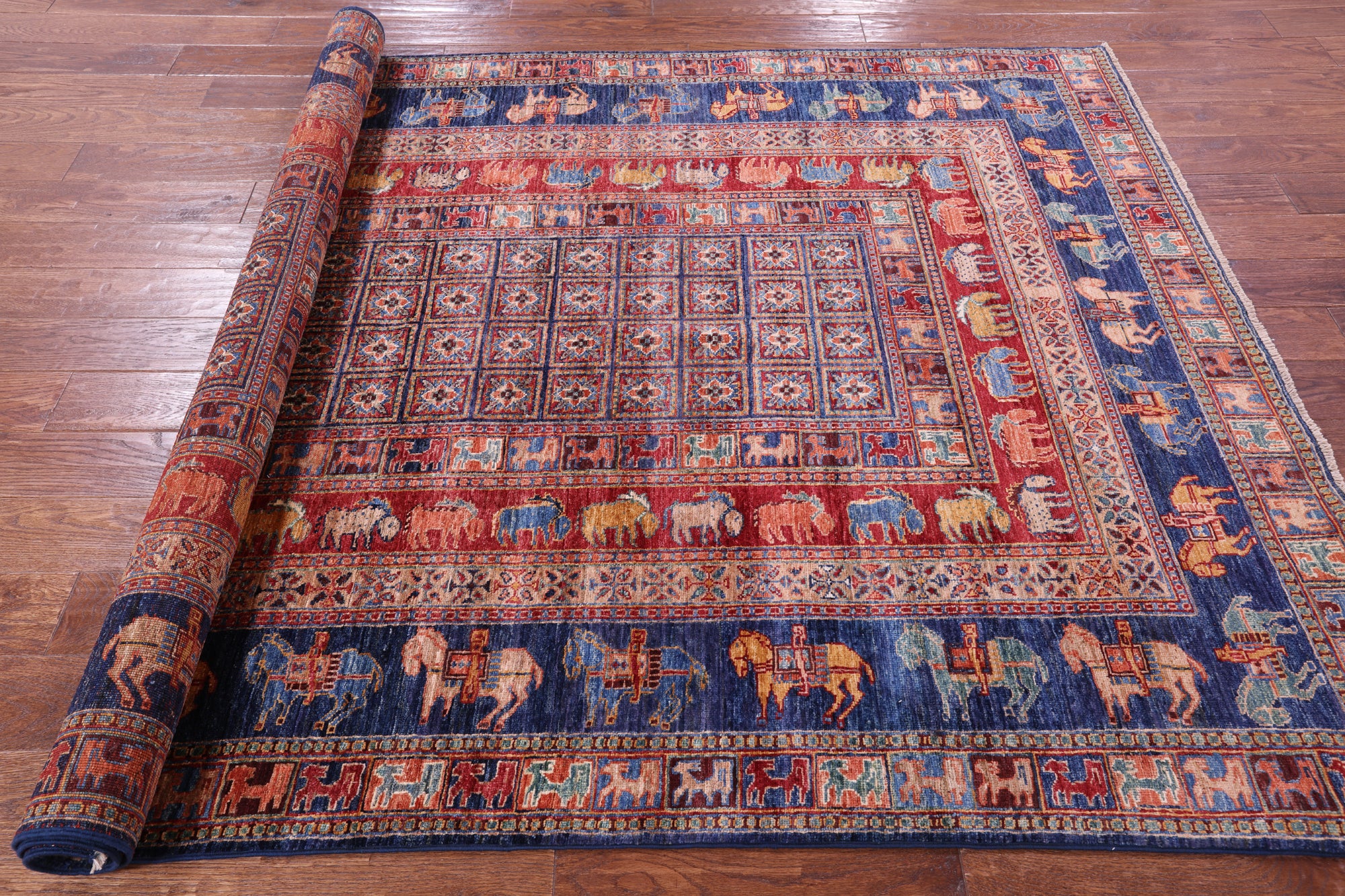 Antiqued Pazyryk Historical Design Hand Knotted Wool Rug - 5' 9" X 8' 1" - Golden Nile