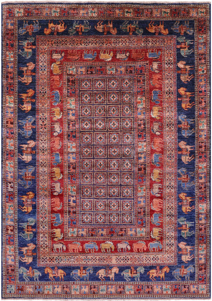 Antiqued Pazyryk Historical Design Hand Knotted Wool Rug - 5' 9" X 8' 1" - Golden Nile