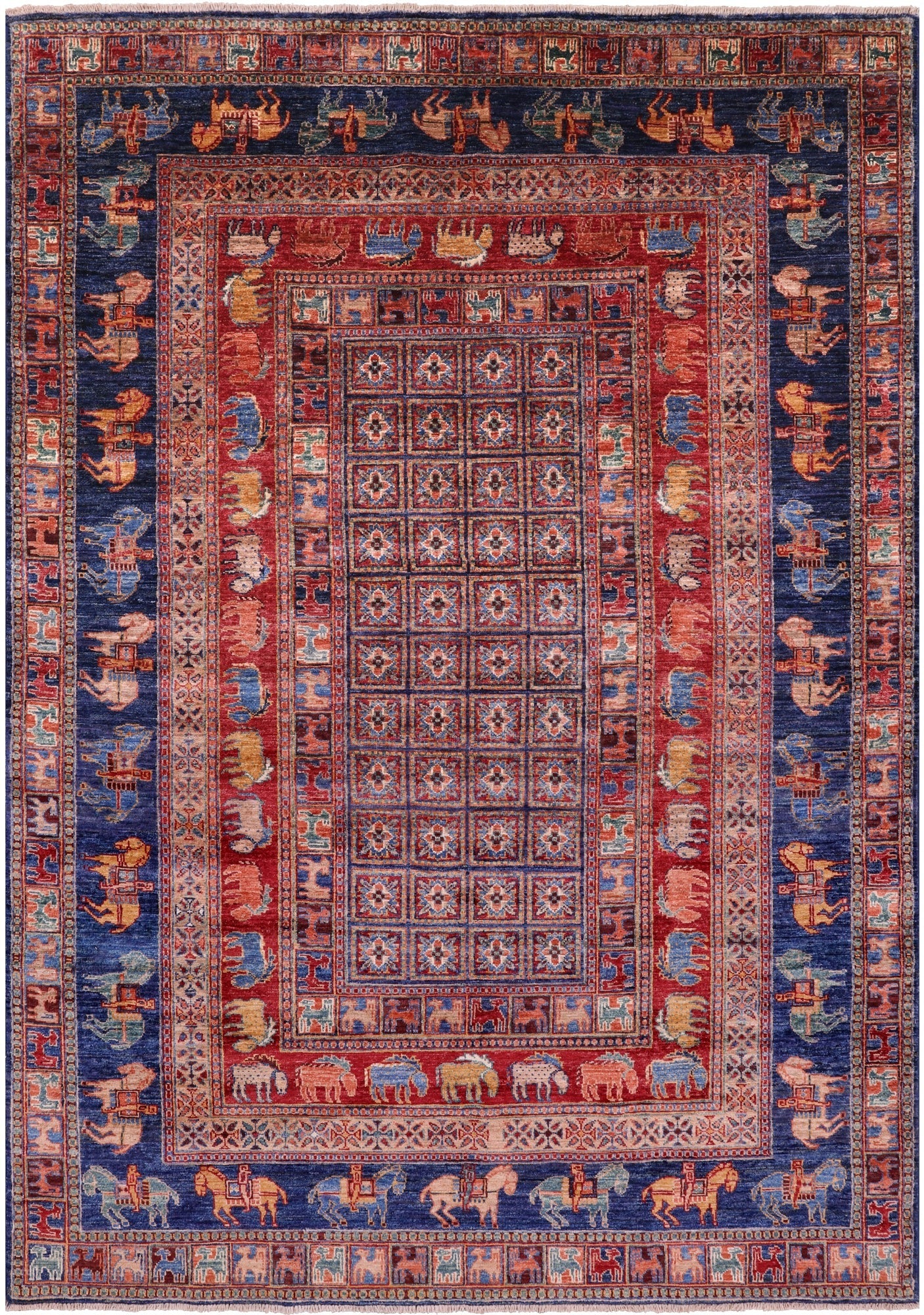Antiqued Pazyryk Historical Design Hand Knotted Wool Rug - 5' 9" X 8' 1" - Golden Nile