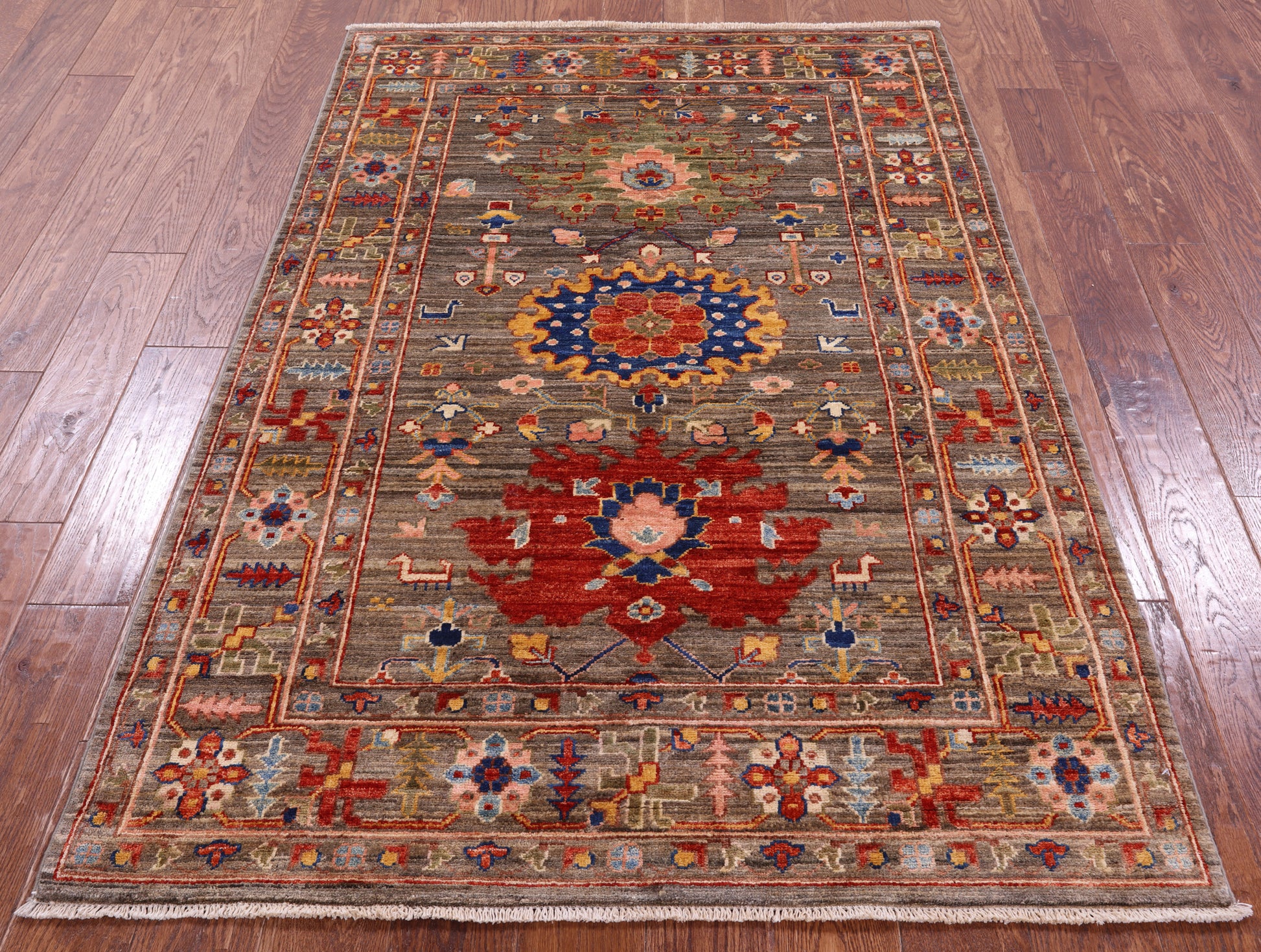 Persian Fine Serapi Hand Knotted Wool Rug - 4' 0" X 5' 11" - Golden Nile