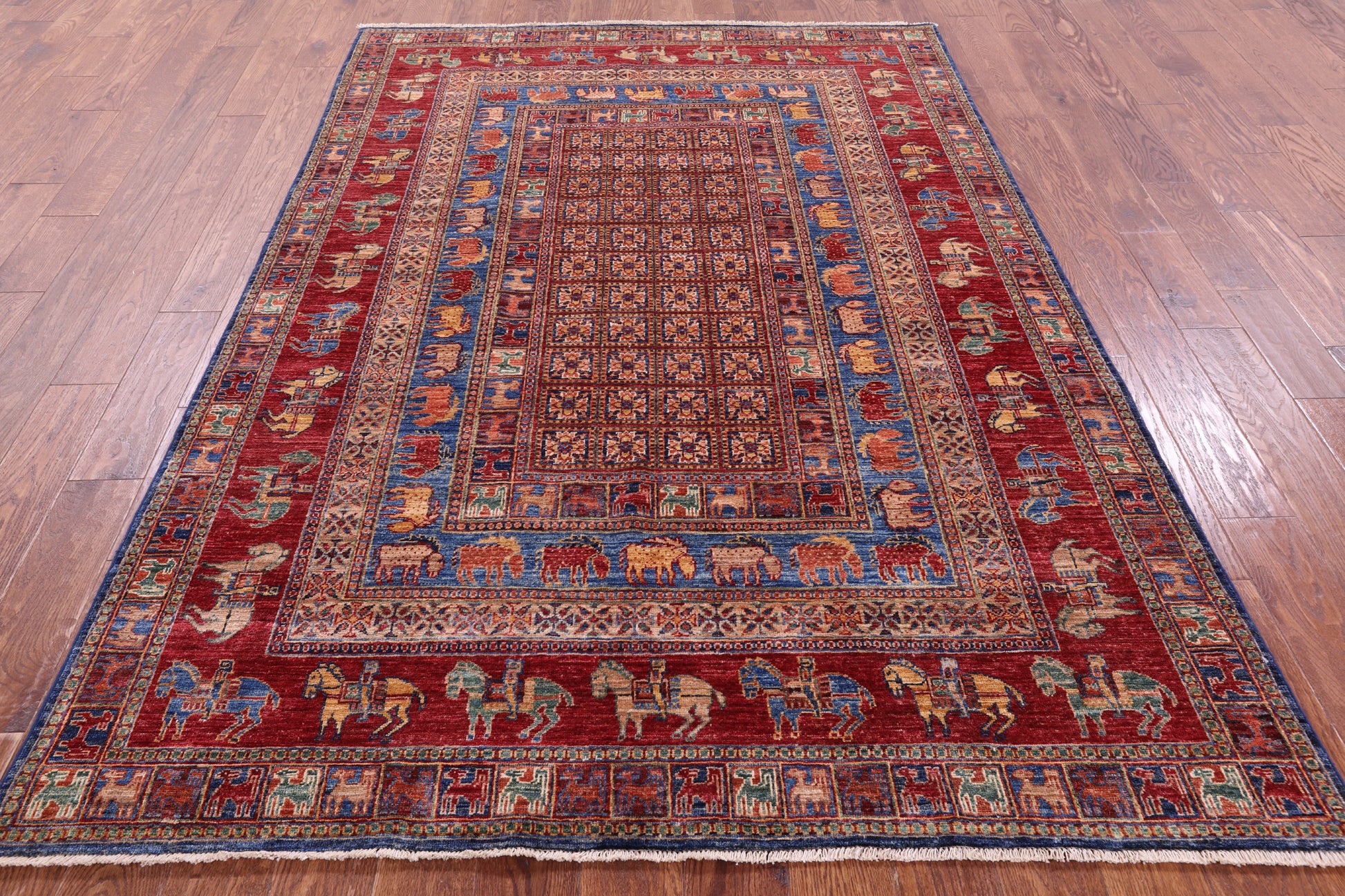 Antiqued Pazyryk Historical Design Hand Knotted Wool Rug - 5' 7" X 8' 1" - Golden Nile