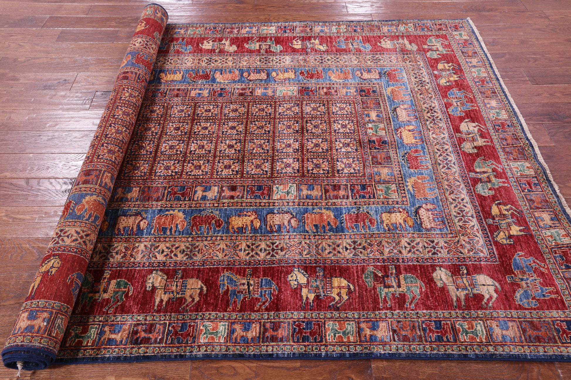 Antiqued Pazyryk Historical Design Hand Knotted Wool Rug - 5' 7" X 8' 1" - Golden Nile
