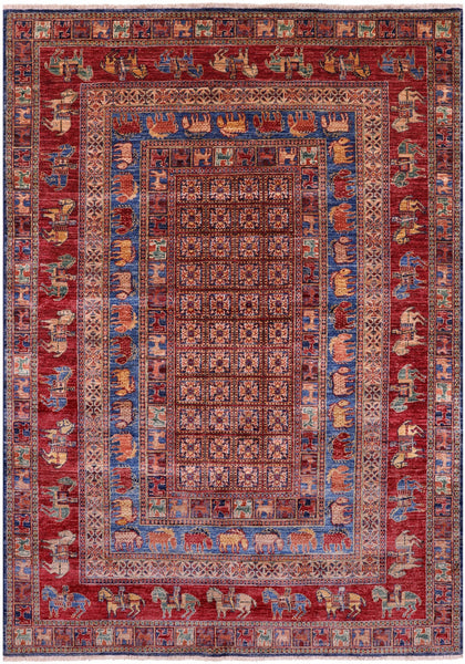 Antiqued Pazyryk Historical Design Hand Knotted Wool Rug - 5' 7" X 8' 1" - Golden Nile