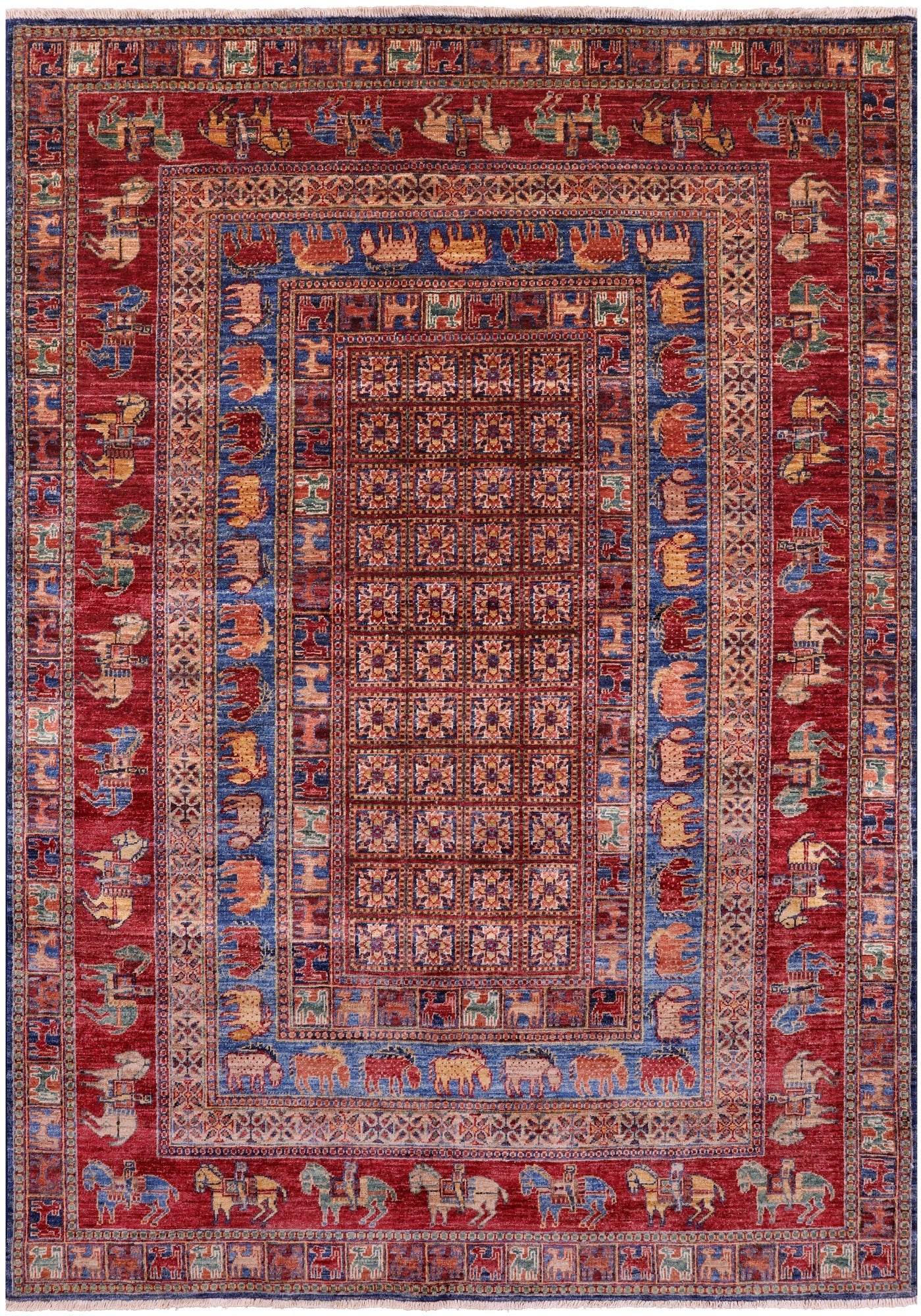 Antiqued Pazyryk Historical Design Hand Knotted Wool Rug - 5' 7" X 8' 1" - Golden Nile